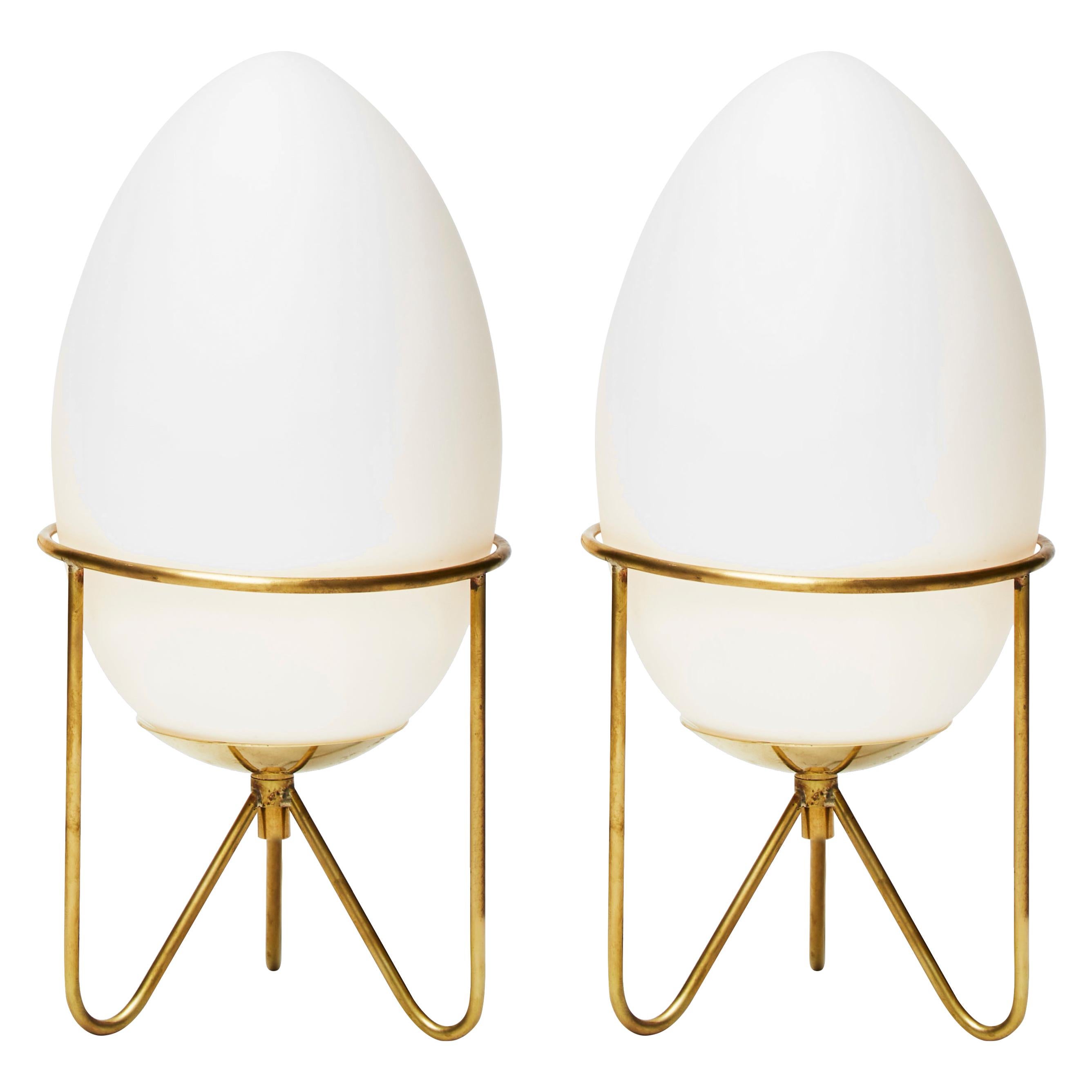 Pair of Small Eggs Looking Table Lamps with Brass Feet