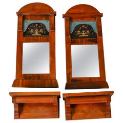 Pair of Small Empire Revival Mirrors and Consoles