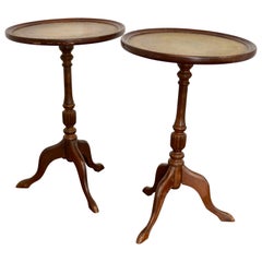 Pair of Small English Leather-Top Game Tables or Side Tables