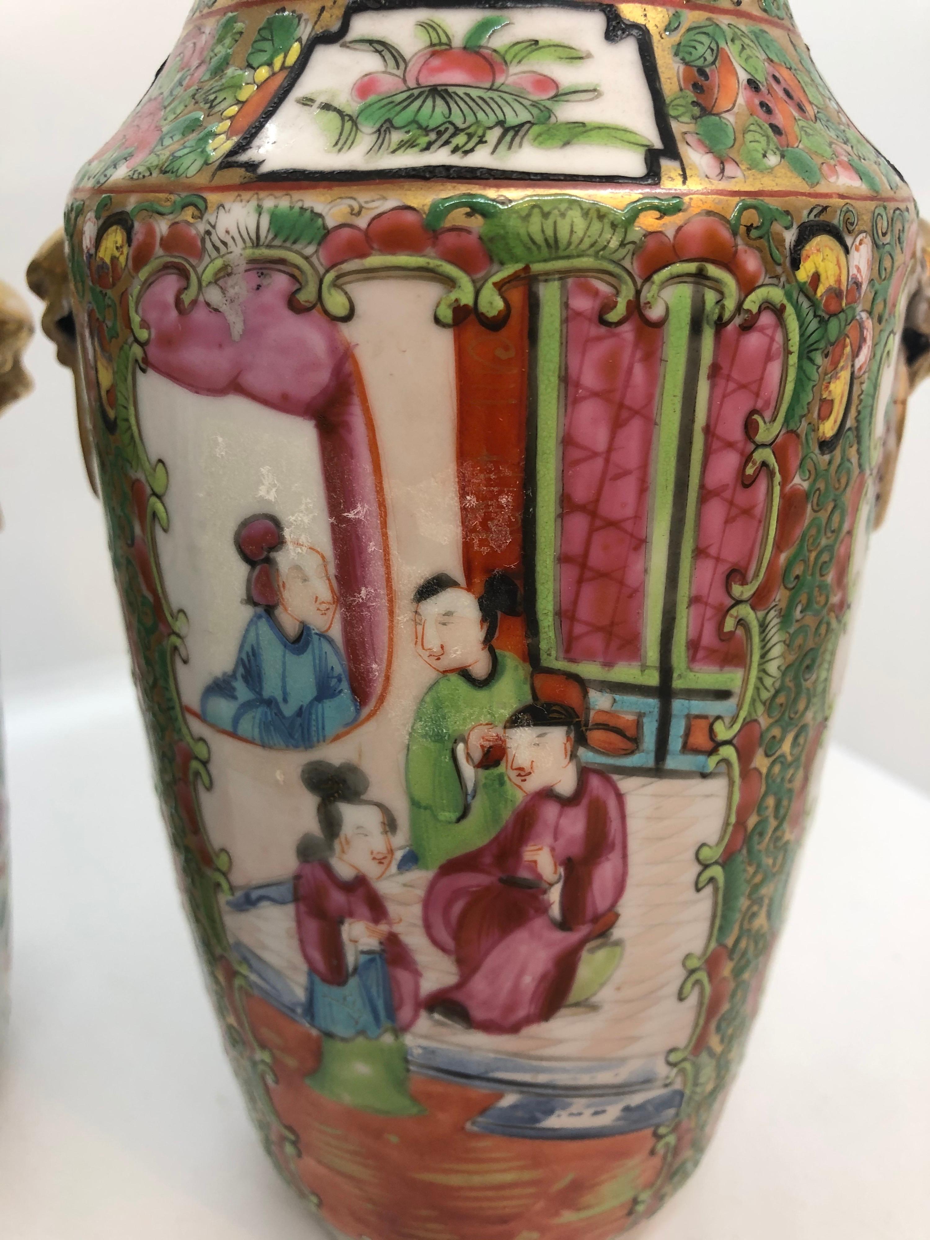 Chinese Pair of small  Famille Rose Vase  For Sale