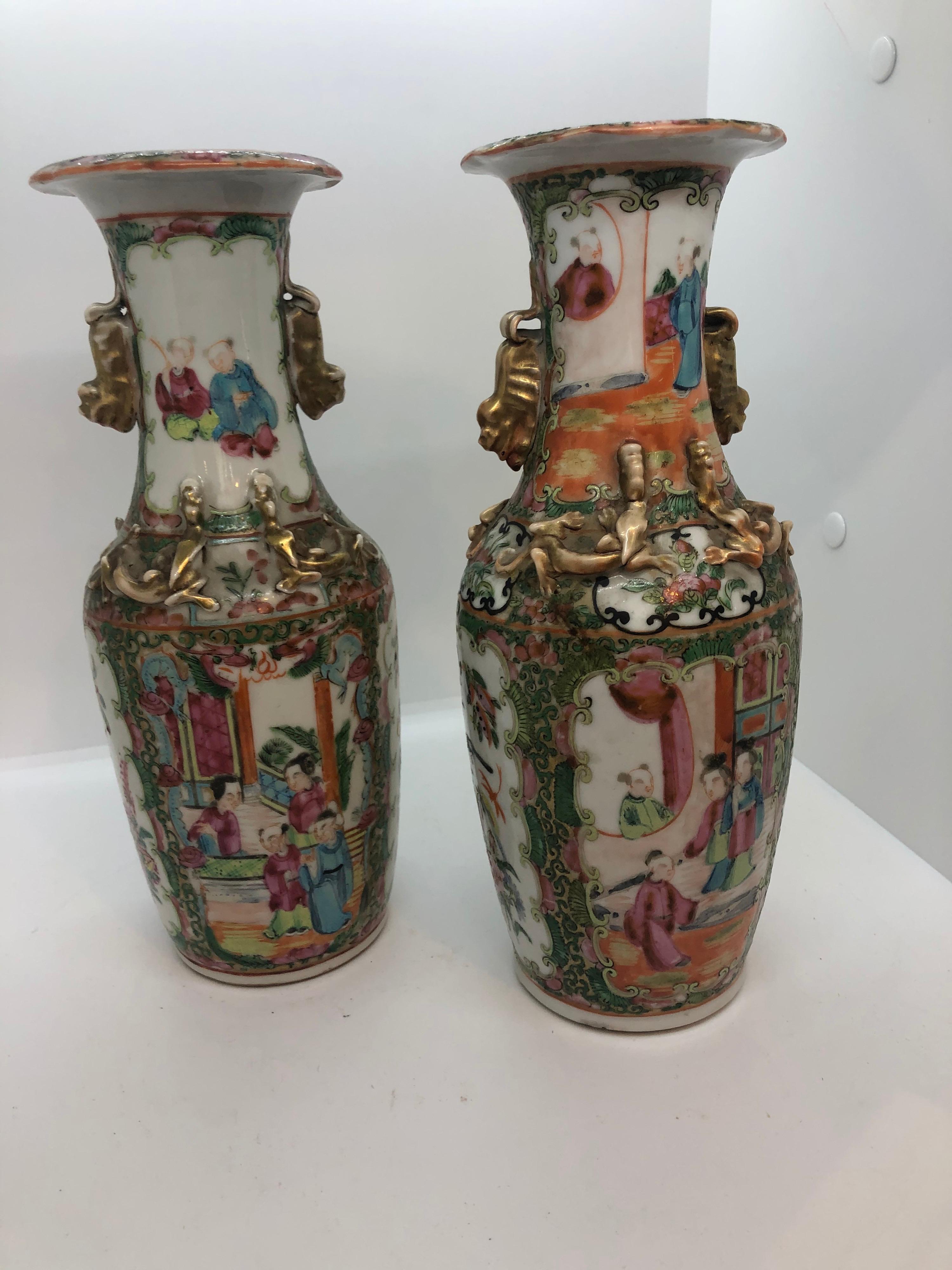 Ceramic Pair of small  Famille Rose Vase  For Sale