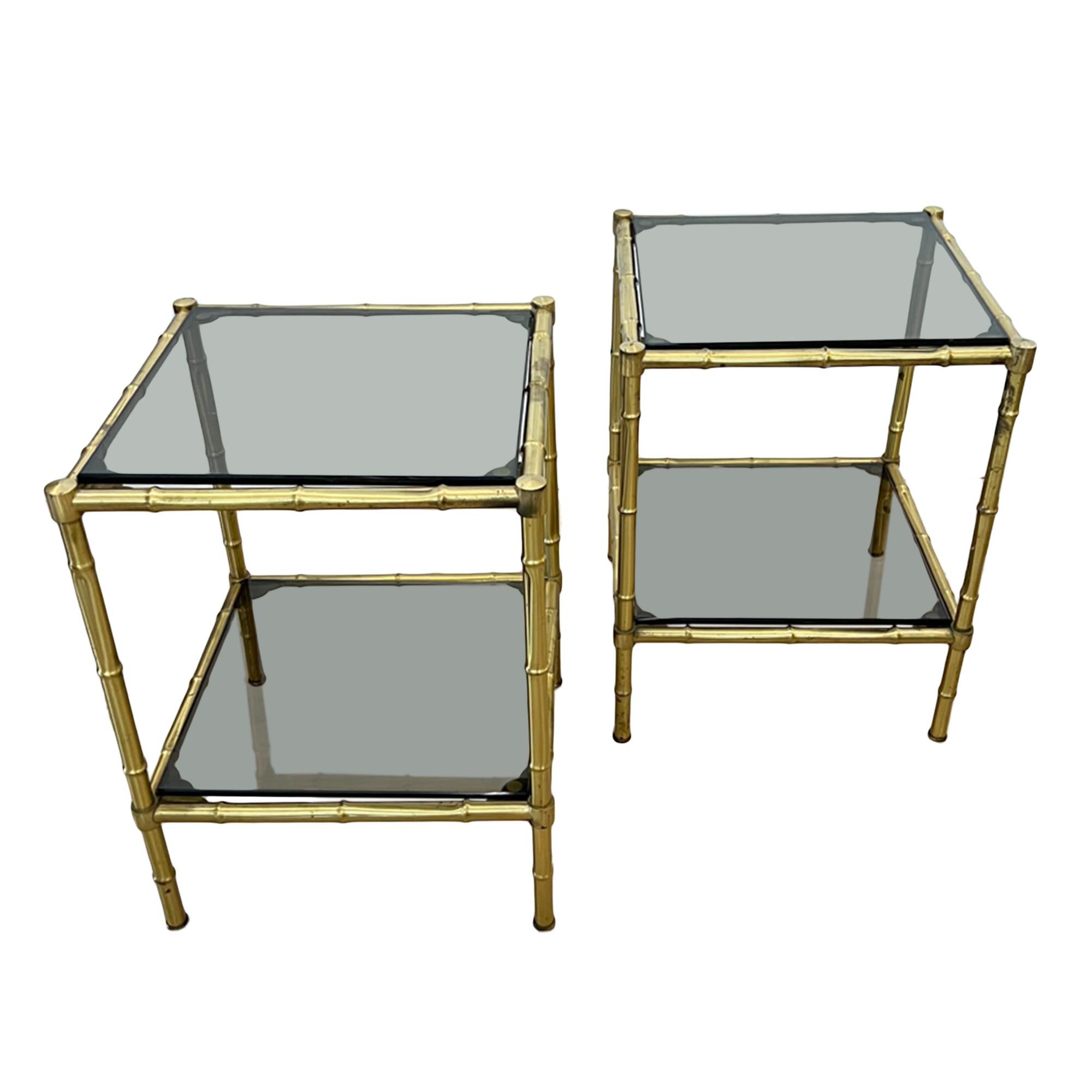 Late 20th Century Pair of Small Faux Bamboo French Midcentury Side Tables