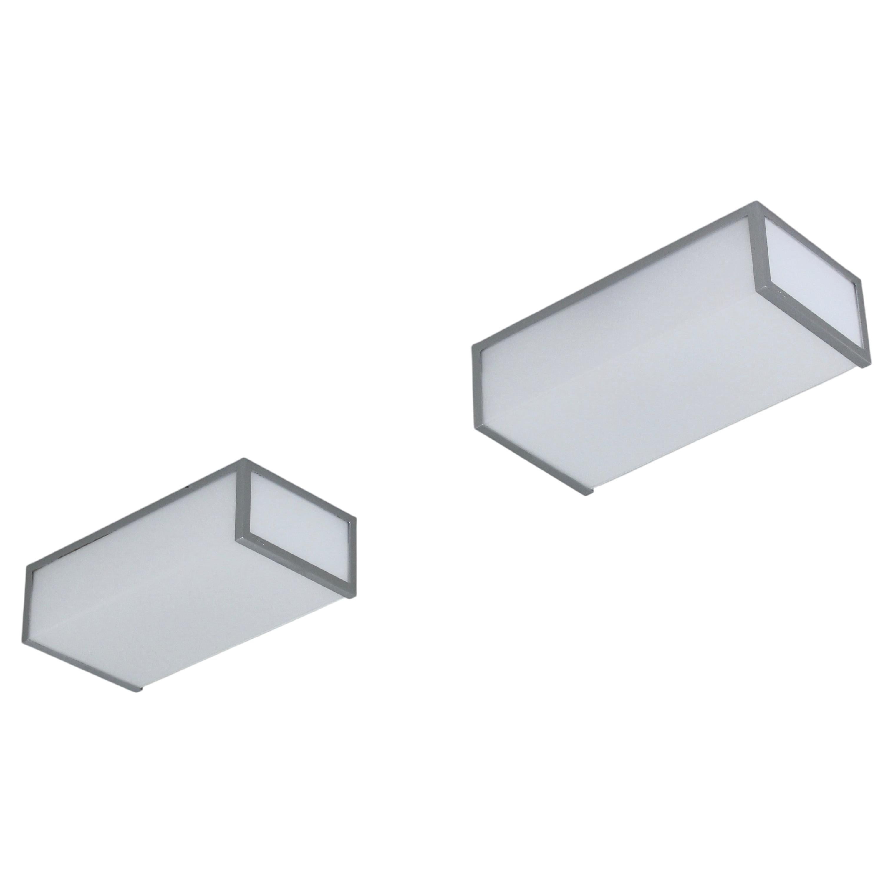 Pair of Small Fine French Art Deco Rectangular Flush Mounts by Perzel For Sale
