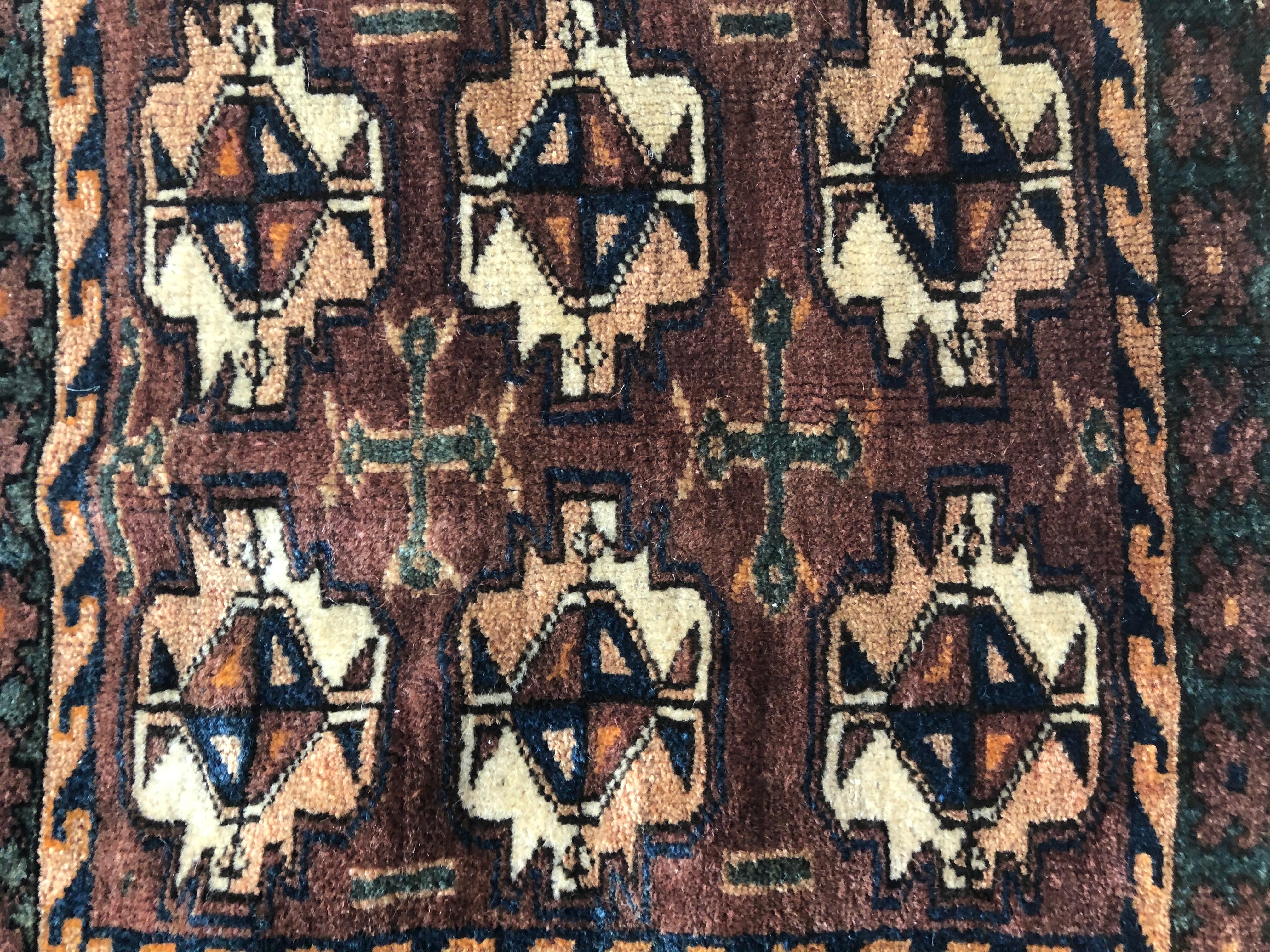 Pair of Small Fine Wool Persian Tribal Backface Rug 4
