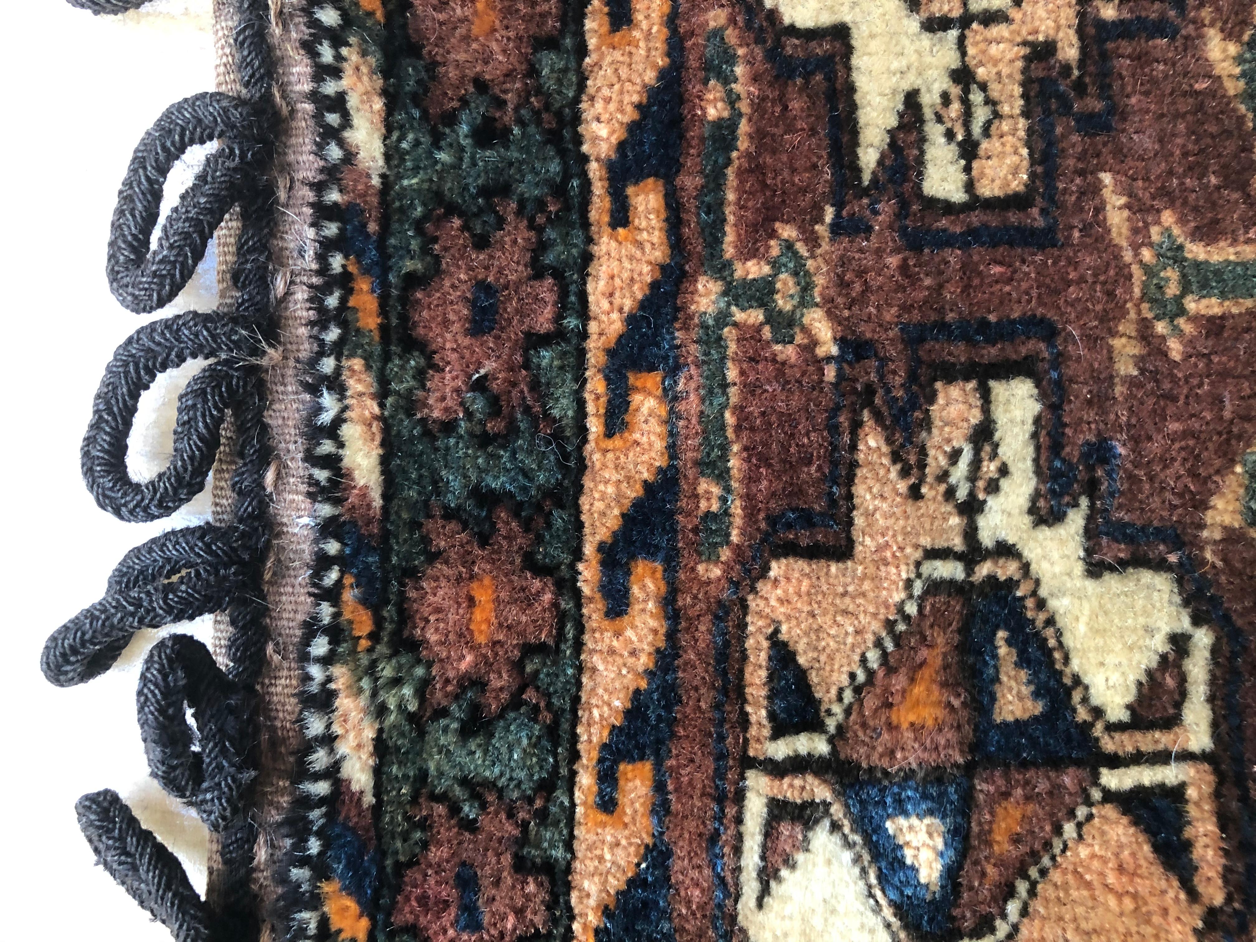 Pair of Small Fine Wool Persian Tribal Backface Rug 6