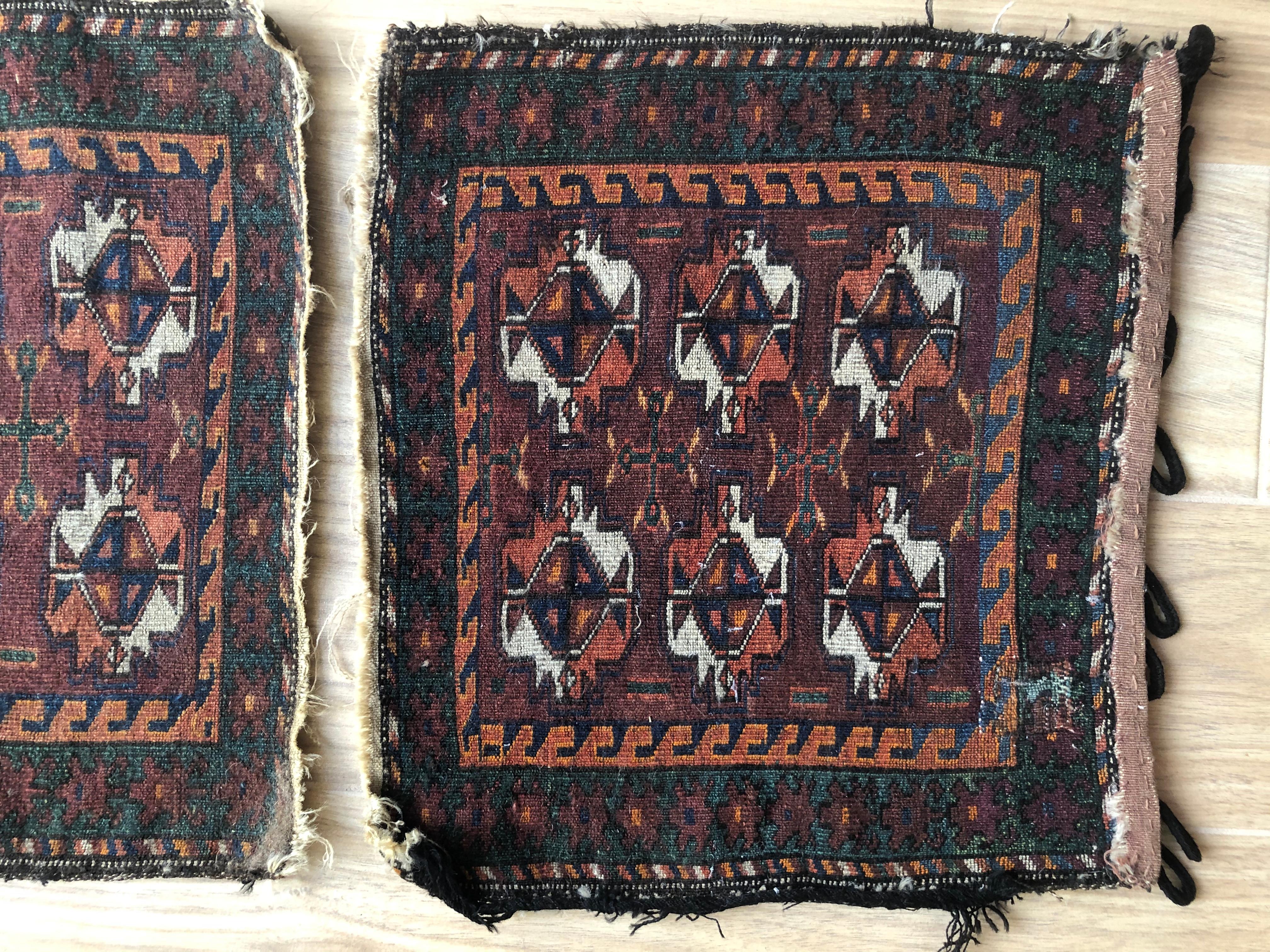 Pair of Small Fine Wool Persian Tribal Backface Rug 10