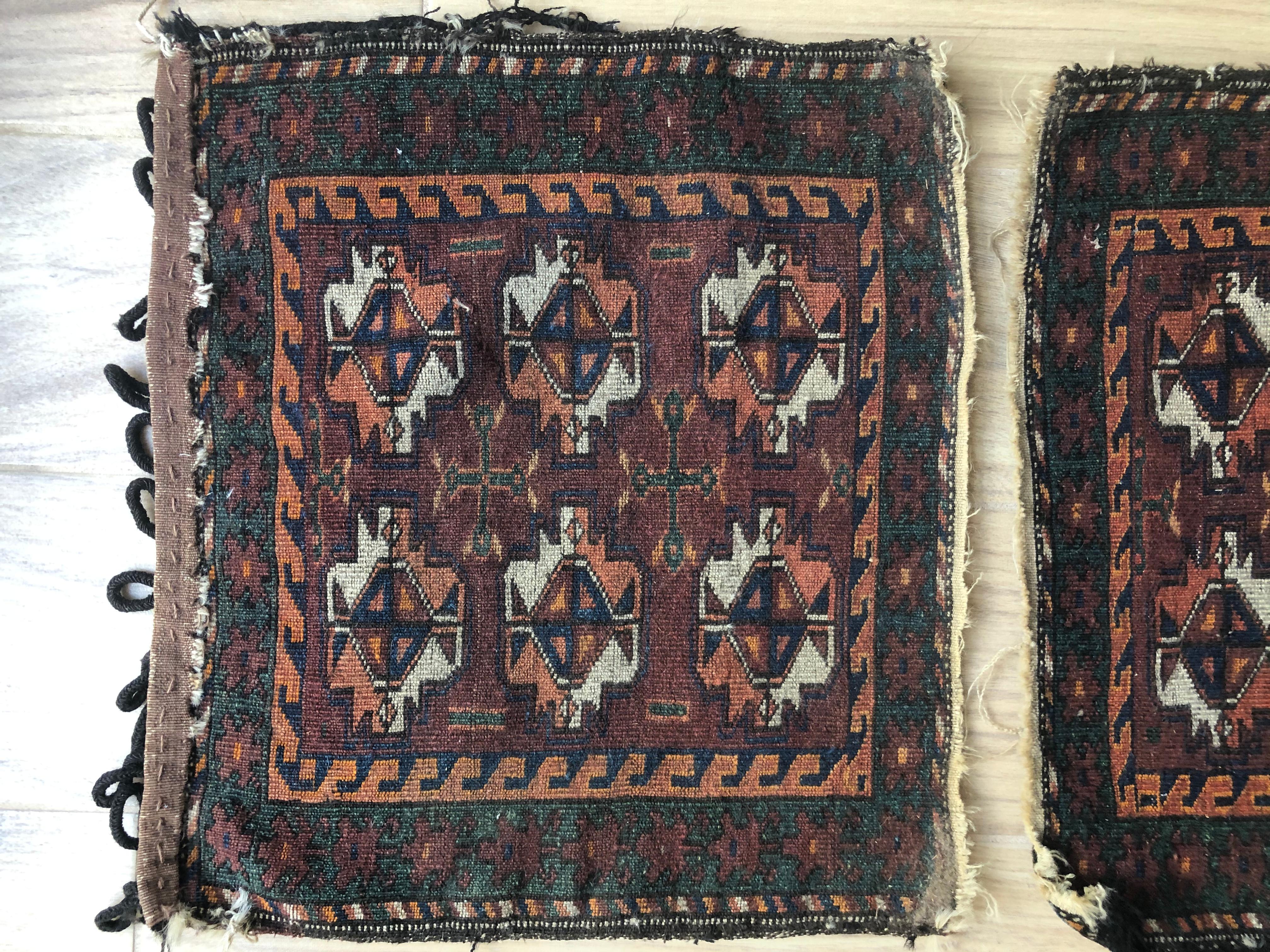 Pair of Small Fine Wool Persian Tribal Backface Rug 11