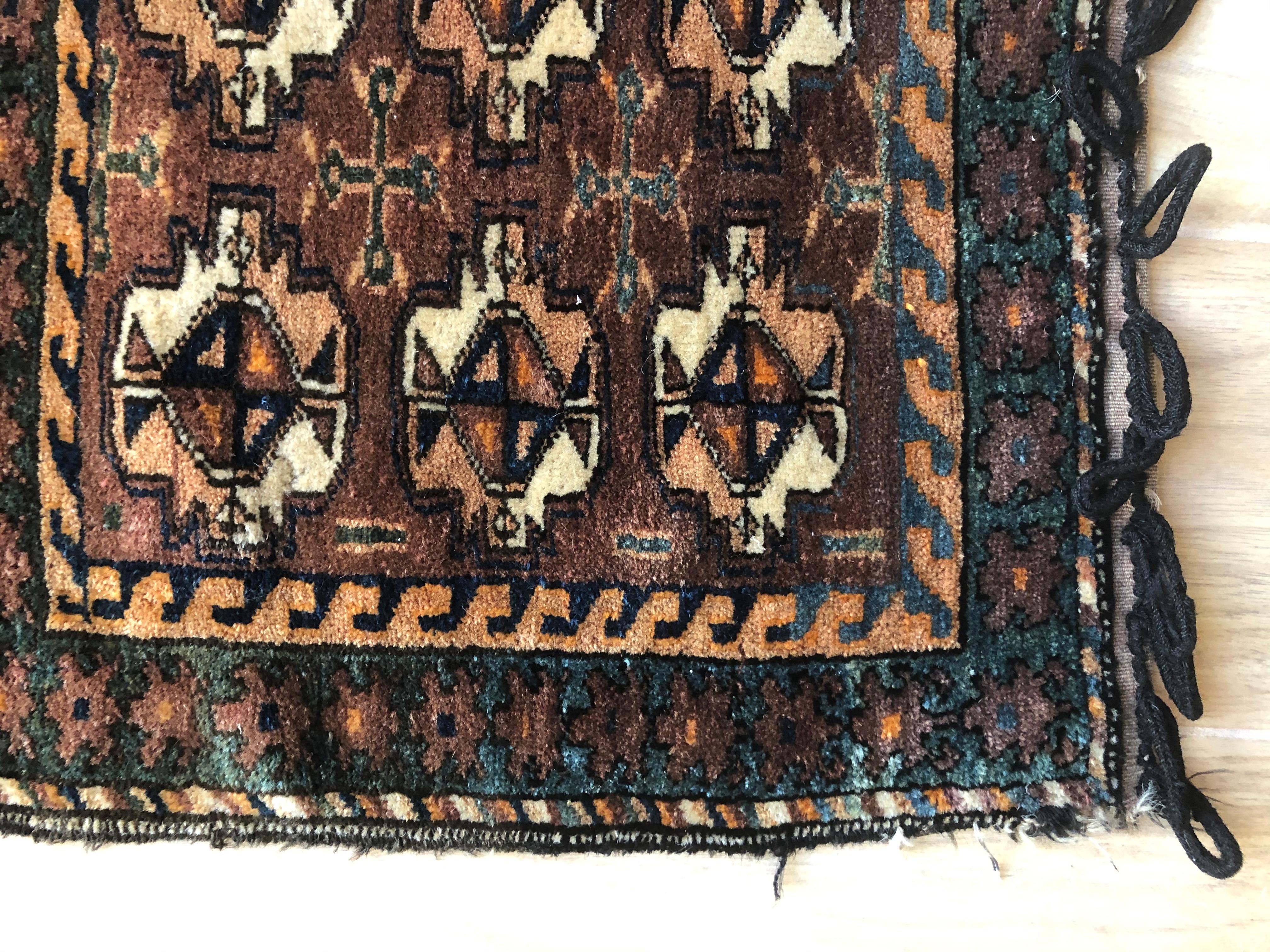 Turkestan Pair of Small Fine Wool Persian Tribal Backface Rug