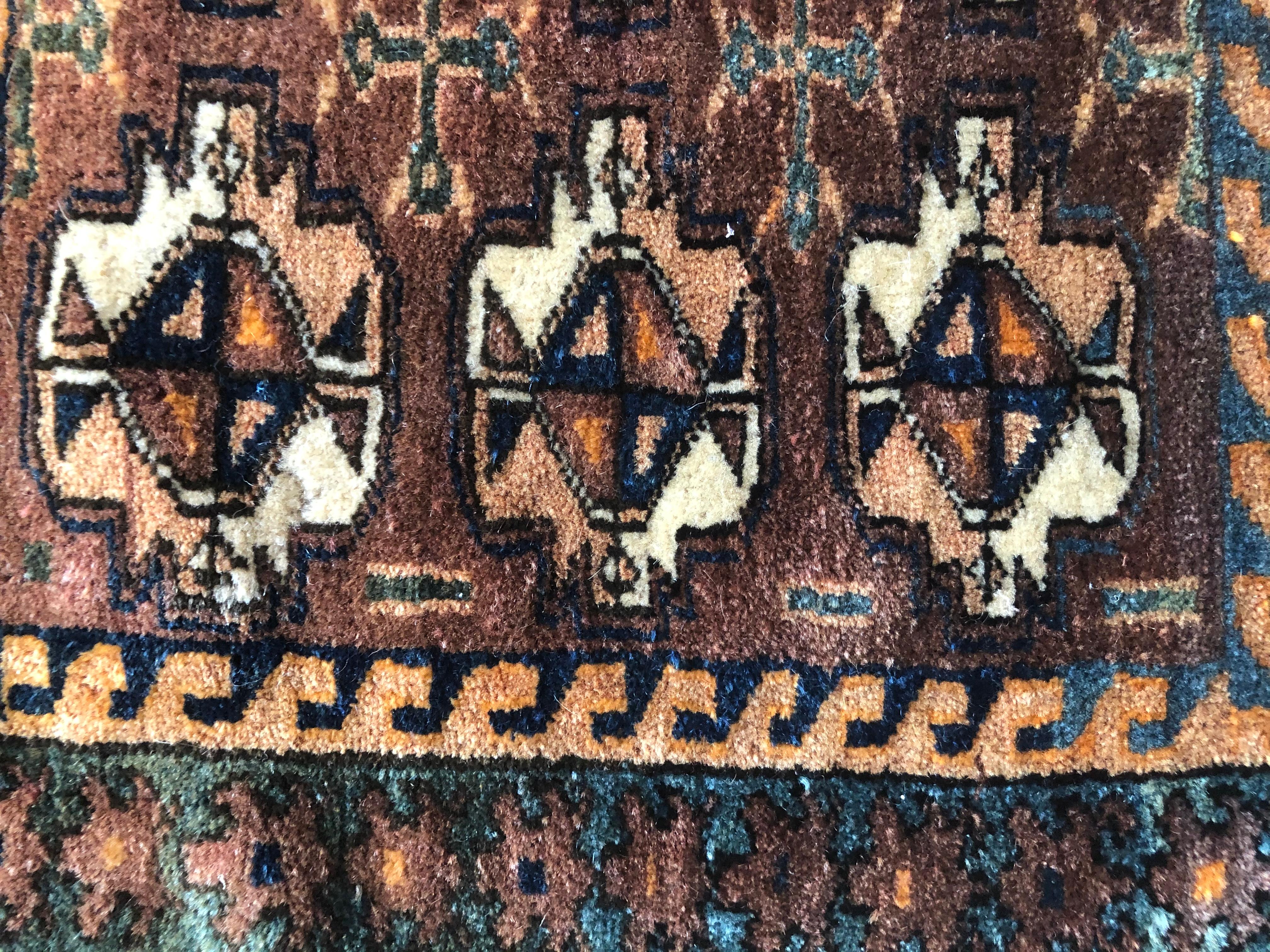 Pair of Small Fine Wool Persian Tribal Backface Rug 1