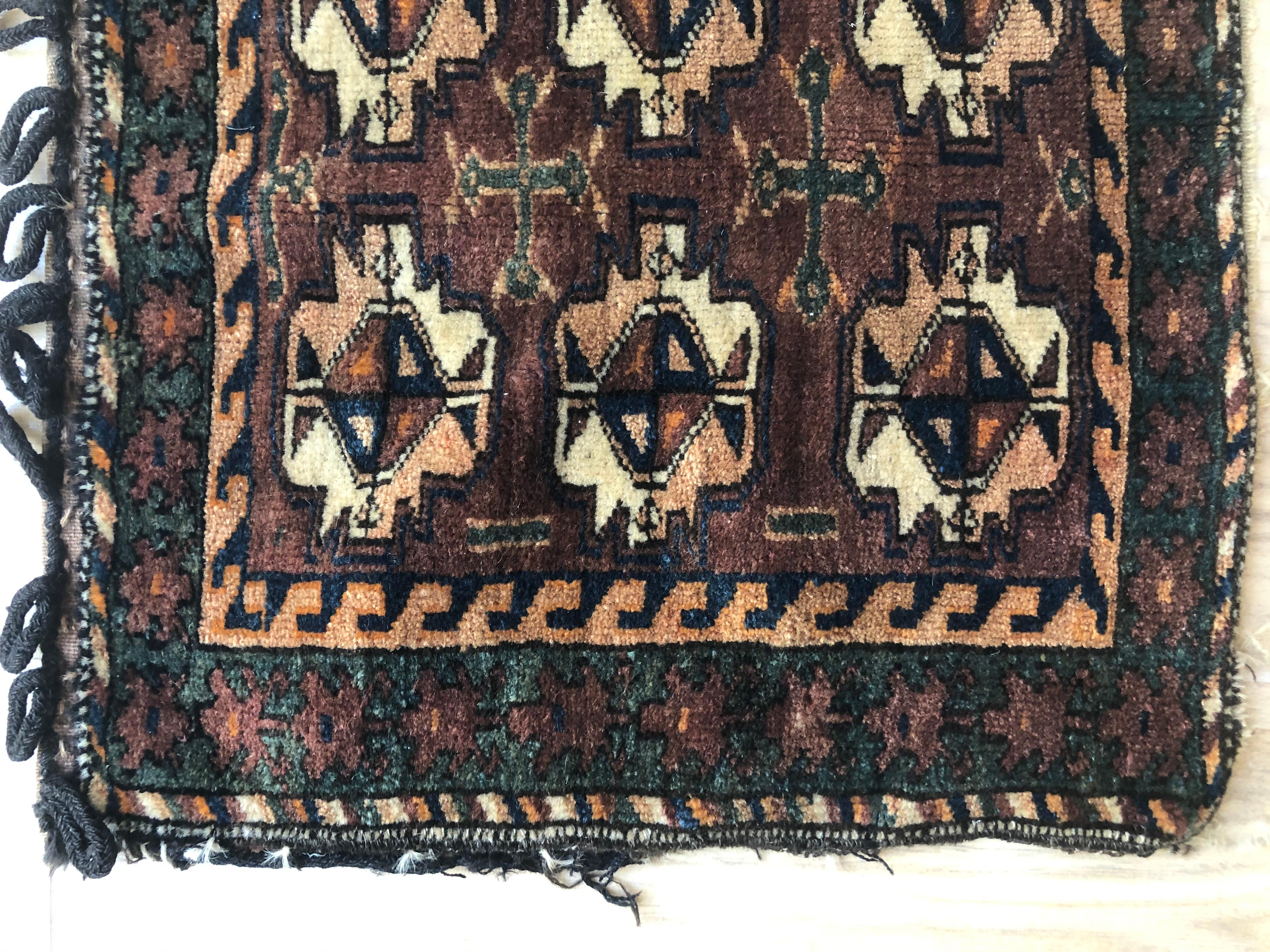 Pair of Small Fine Wool Persian Tribal Backface Rug 2