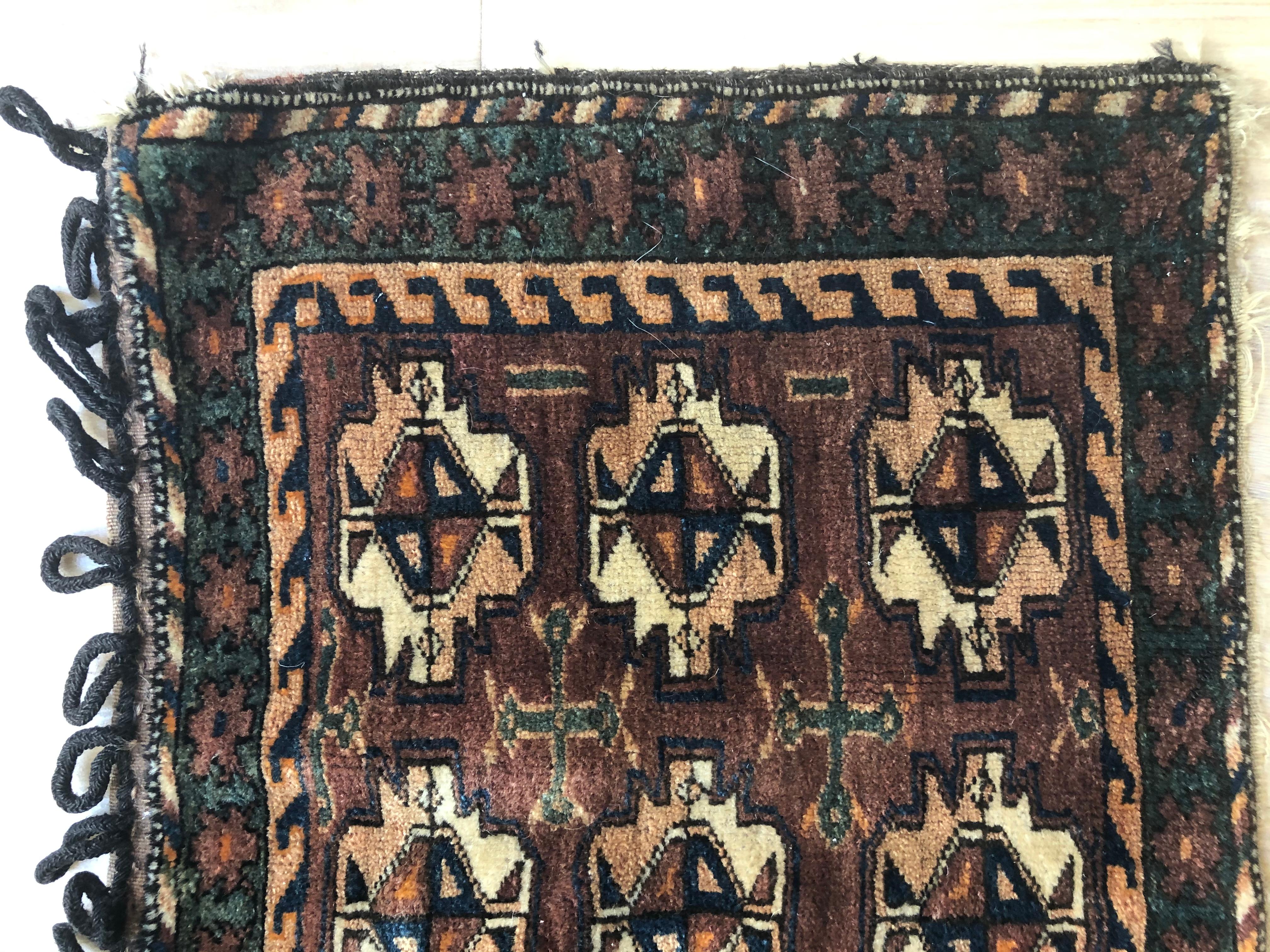 Pair of Small Fine Wool Persian Tribal Backface Rug 3