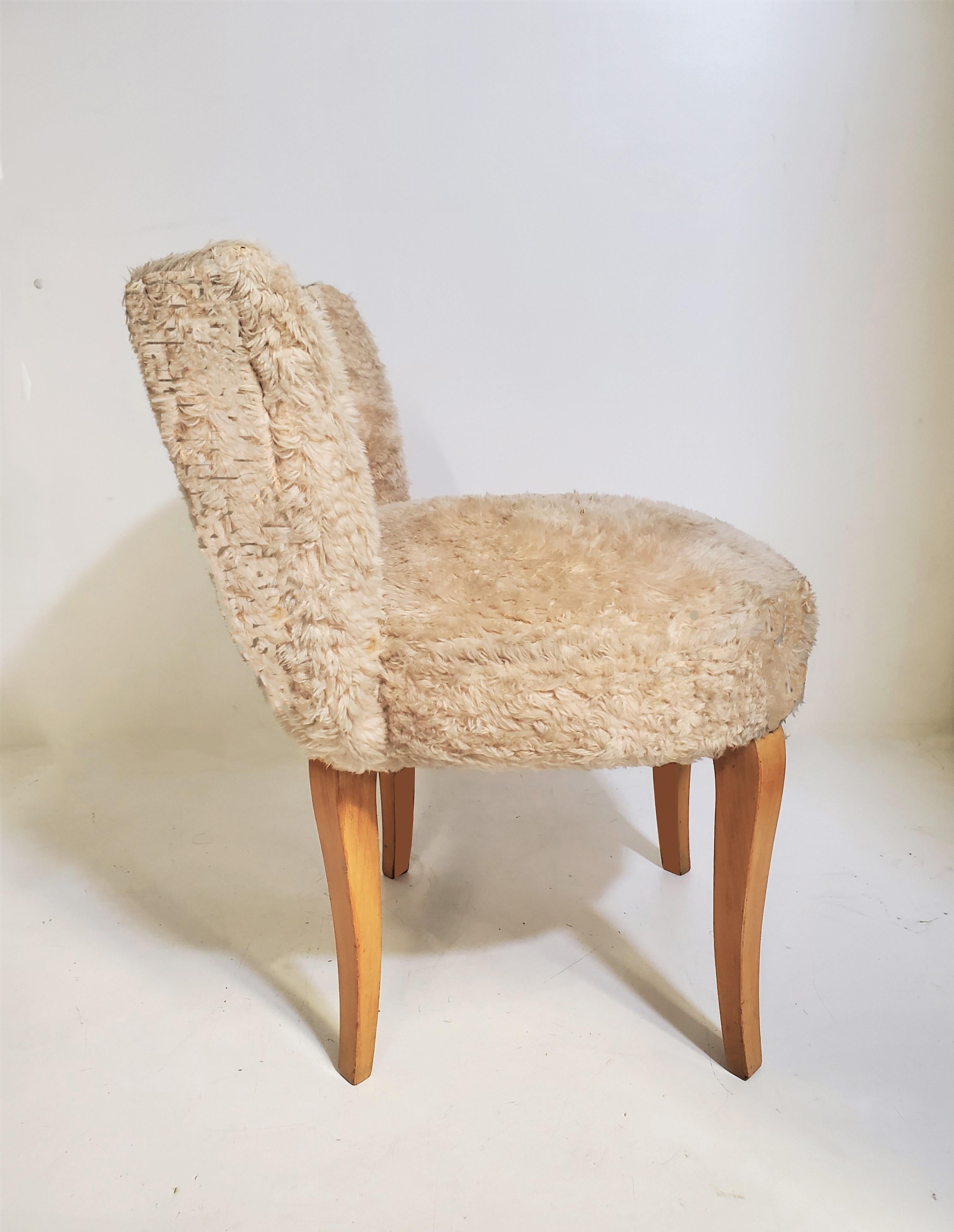 Pair of Small French 1940s Faux Fur Upholstered Slipper Chairs/ Poufs /Stools In Good Condition In New York City, NY
