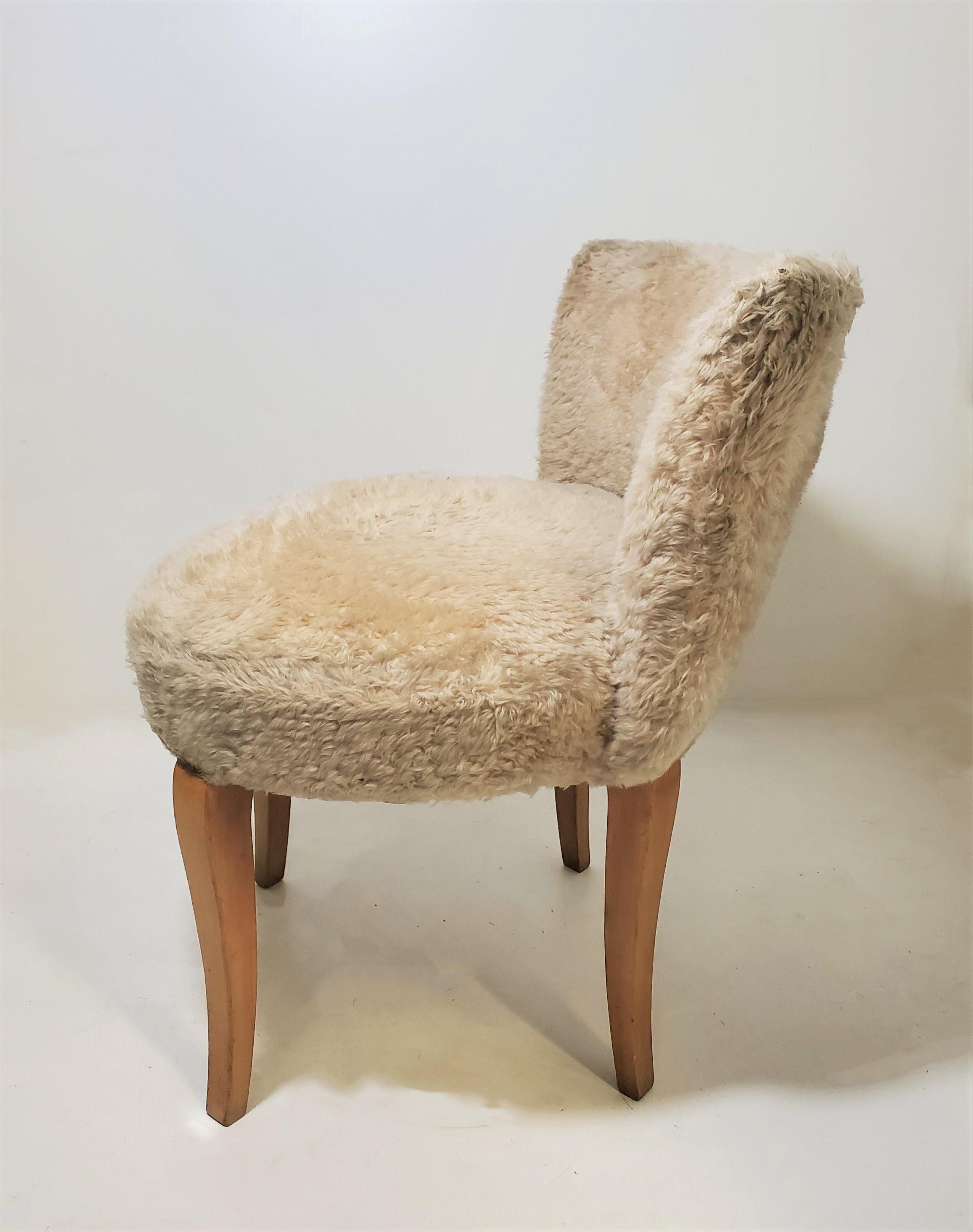 Pair of Small French 1940s Faux Fur Upholstered Slipper Chairs/ Poufs /Stools 3