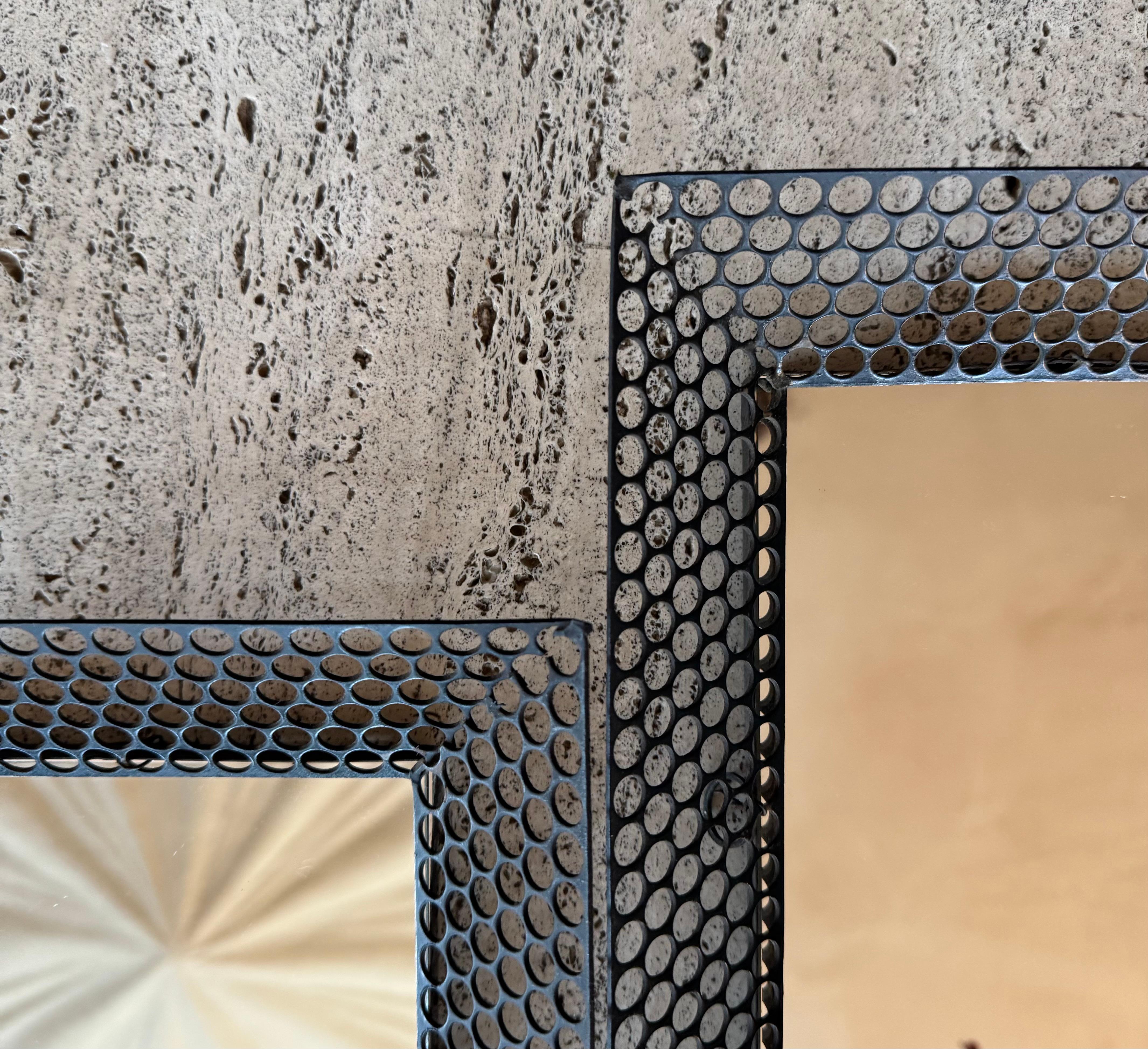 Enameled Pair of small French 1950’s pierced metal framed mirrors For Sale