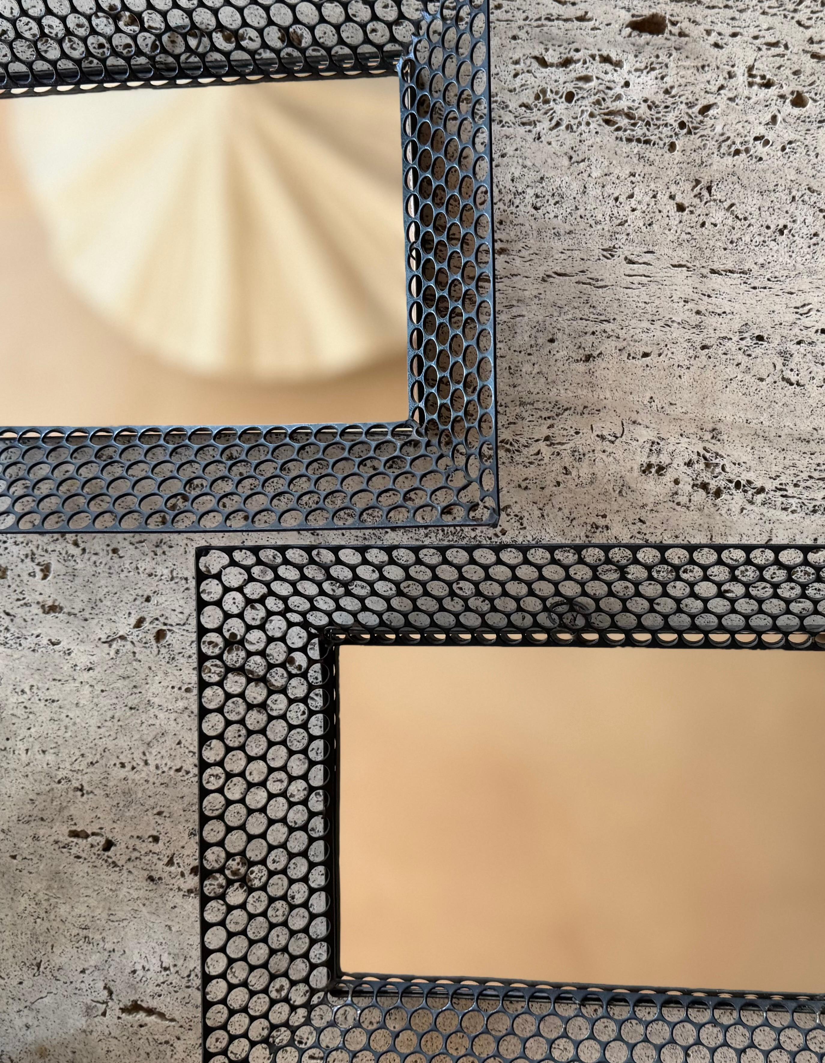 Pair of small French 1950’s pierced metal framed mirrors In Good Condition For Sale In London, GB