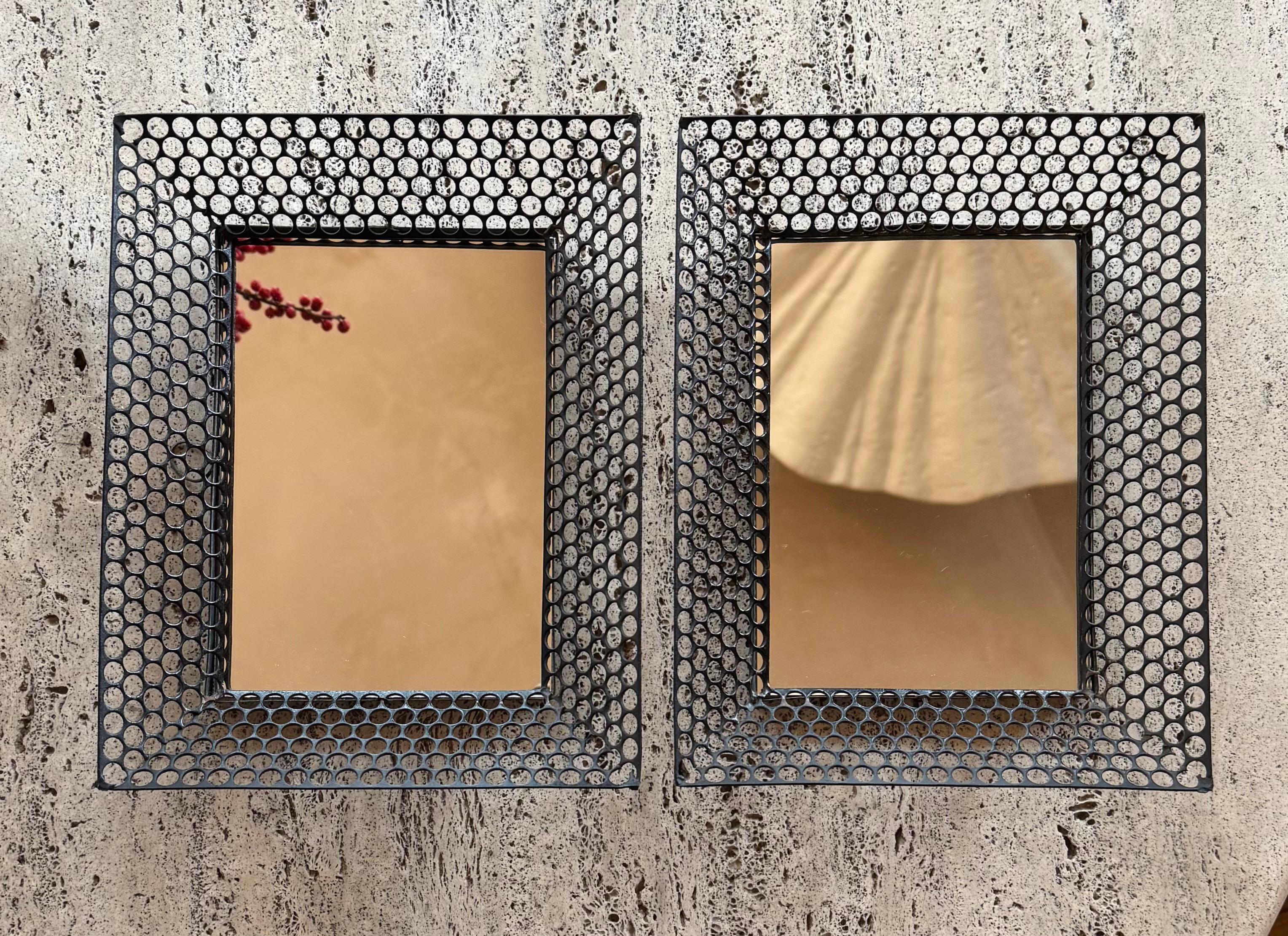 Pair of small French 1950’s pierced metal framed mirrors For Sale 1