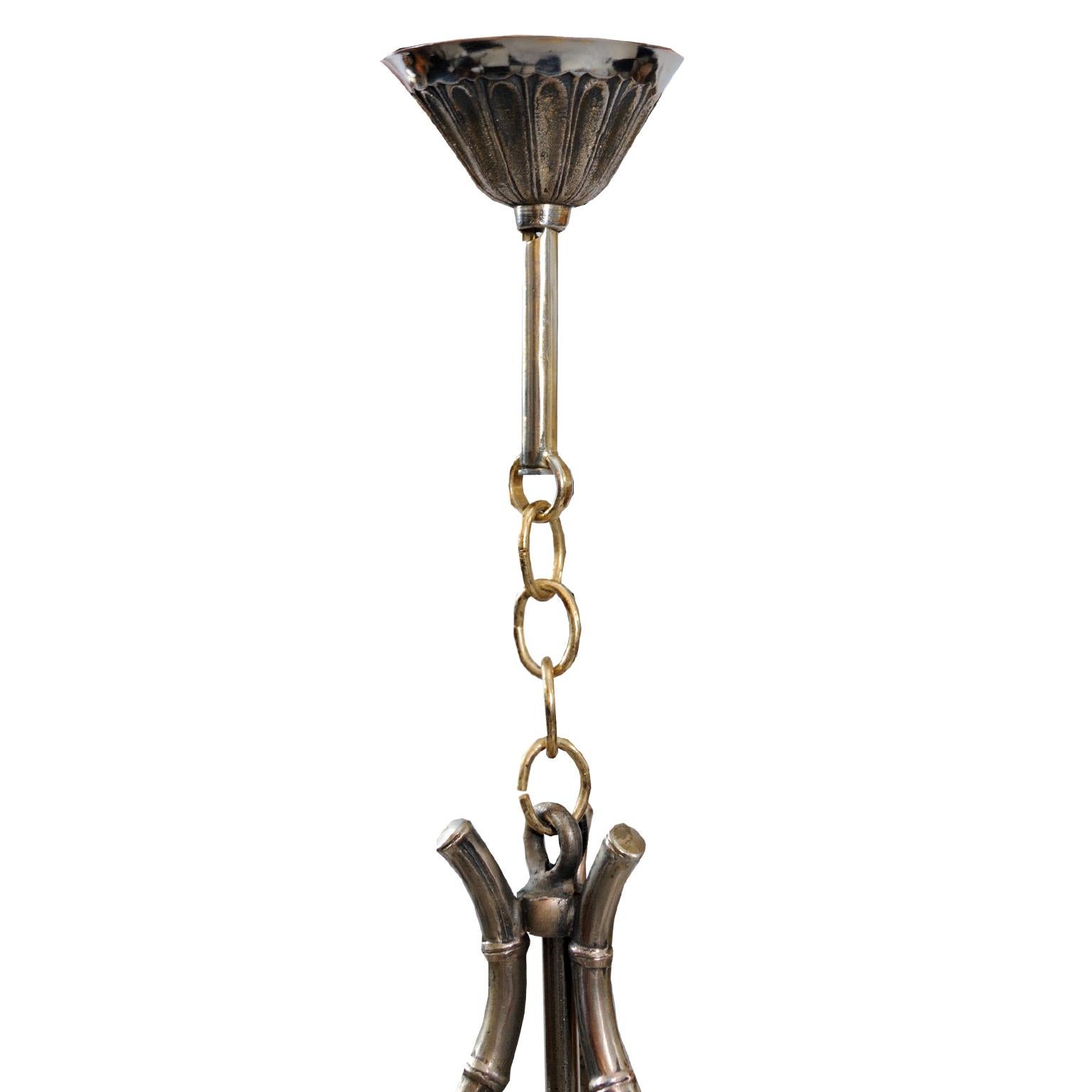 Metal Pair of Small French Faux Bamboo Hanging Lanterns, circa 1890 For Sale