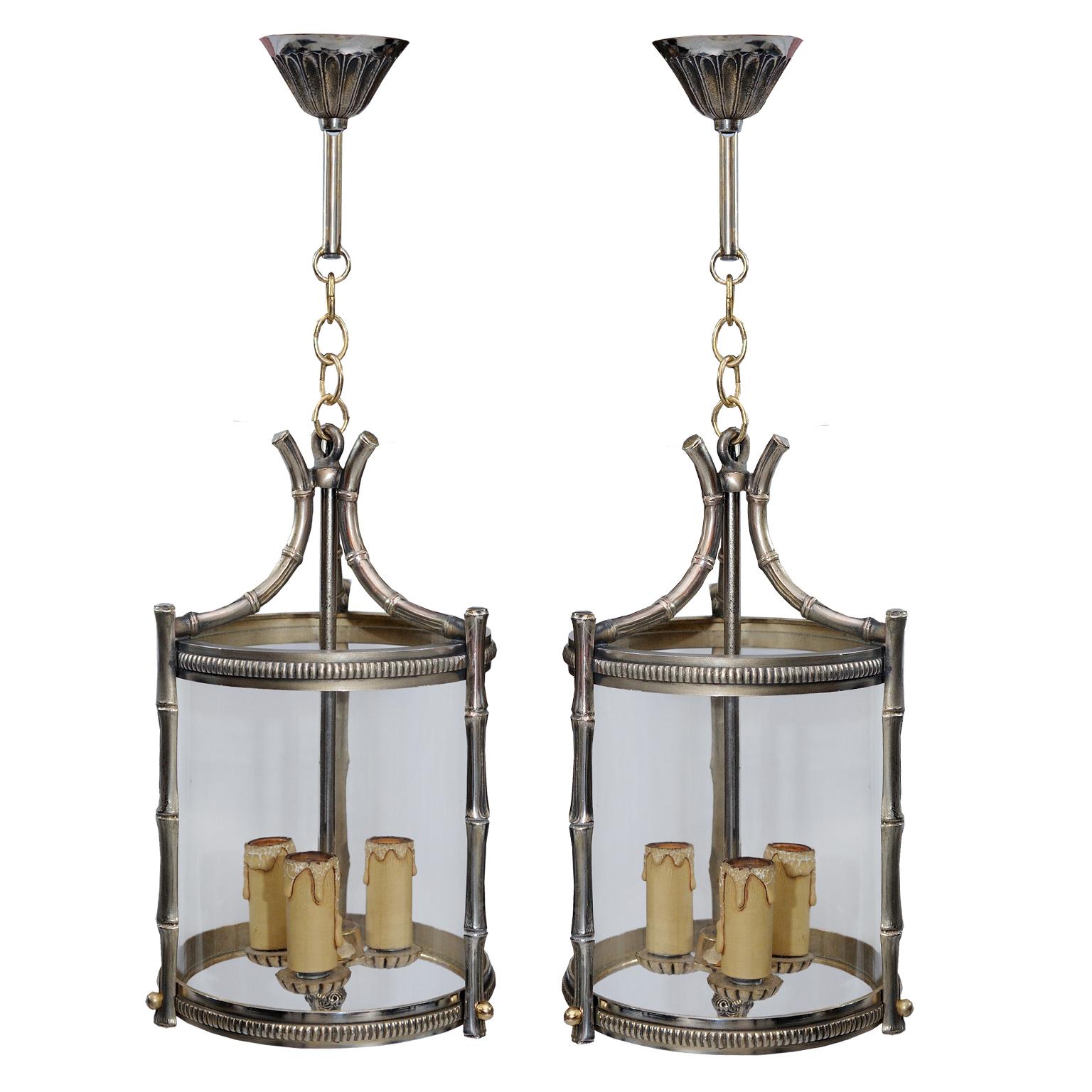 Pair of Small French Faux Bamboo Hanging Lanterns, circa 1890 For Sale