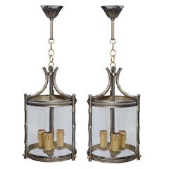 Antique Pair of Small French Faux Bamboo Hanging Lanterns, circa 1890