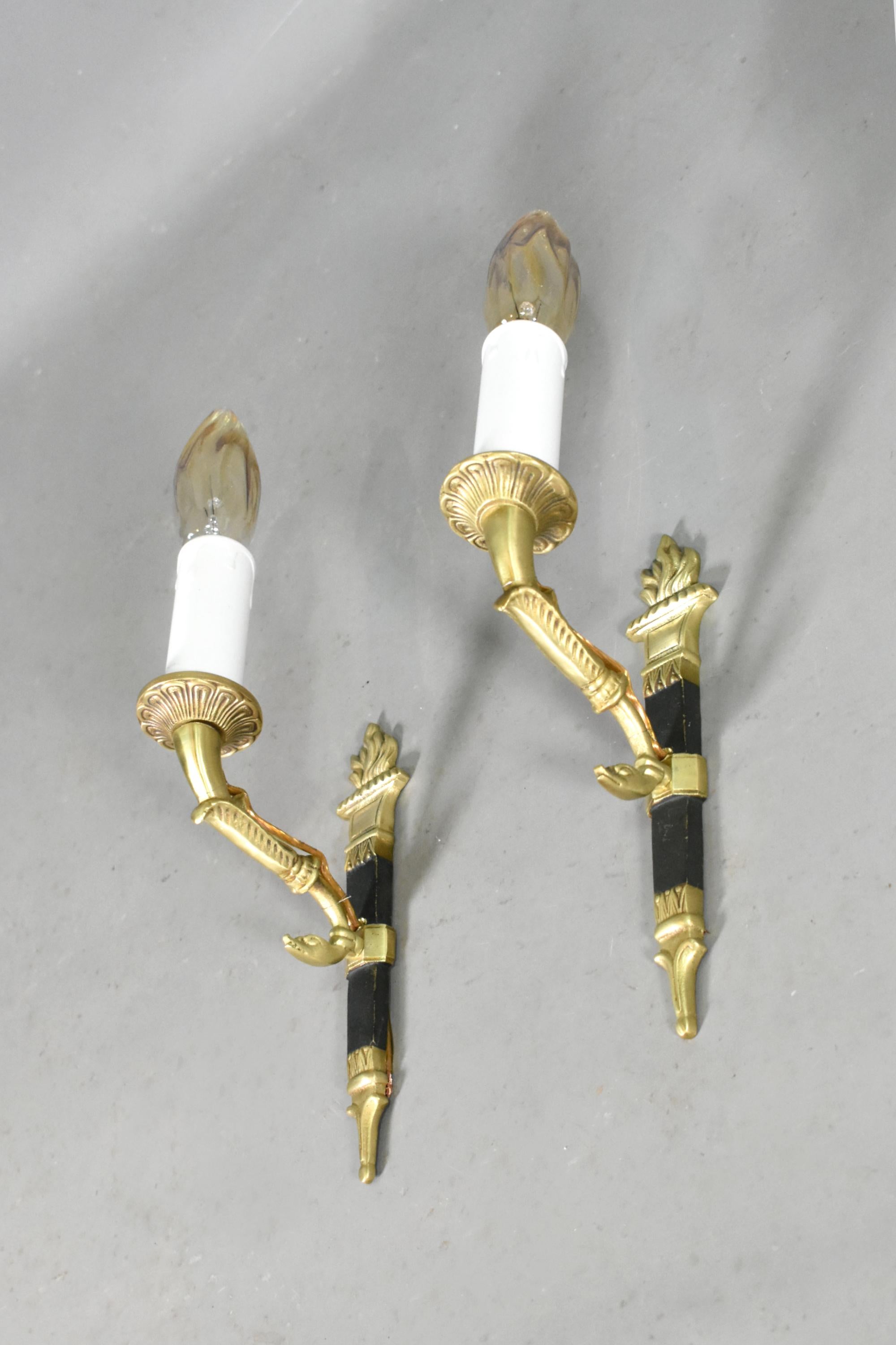 Empire Pair Of Small French Bronze Wall Sconces