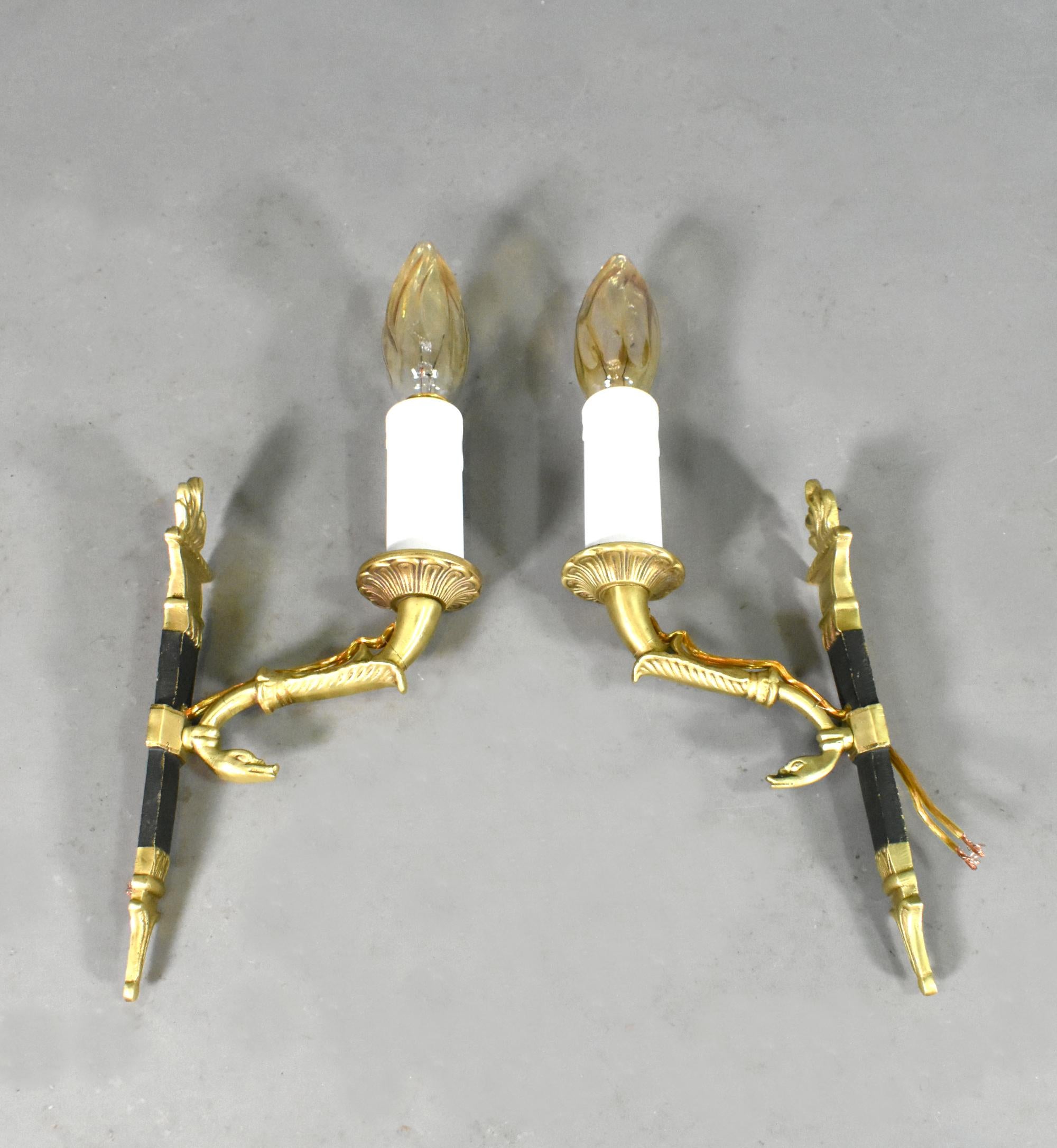 Pair Of Small French Bronze Wall Sconces 2