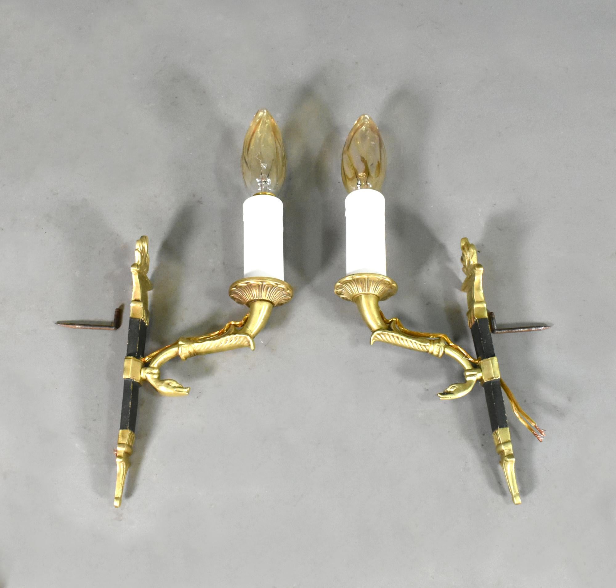 Pair Of Small French Bronze Wall Sconces 3