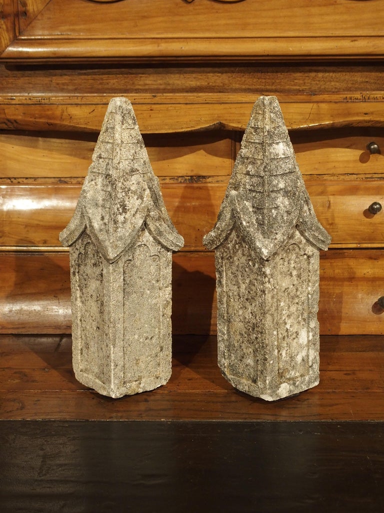 Pair of Small French Gothic Style Limestone Finials at 1stDibs