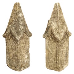 Pair of Small French Gothic Style Limestone Finials