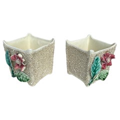 Pair of Small French Majolica Cache Pots circa 1890