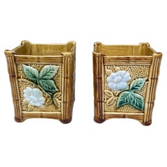 Pair of Small French Majolica Cache Pots circa 1890