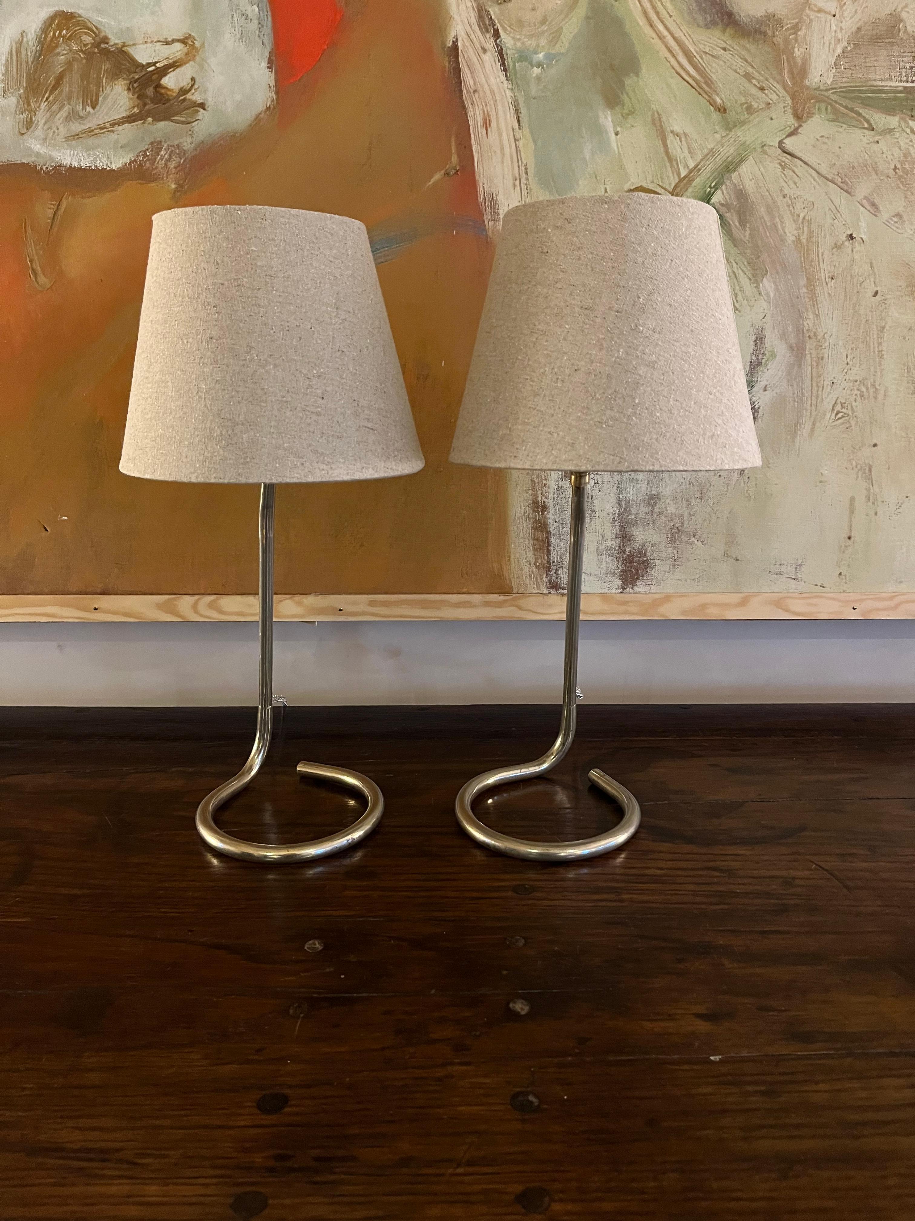 Plated Pair of small French Nickel table lamps
