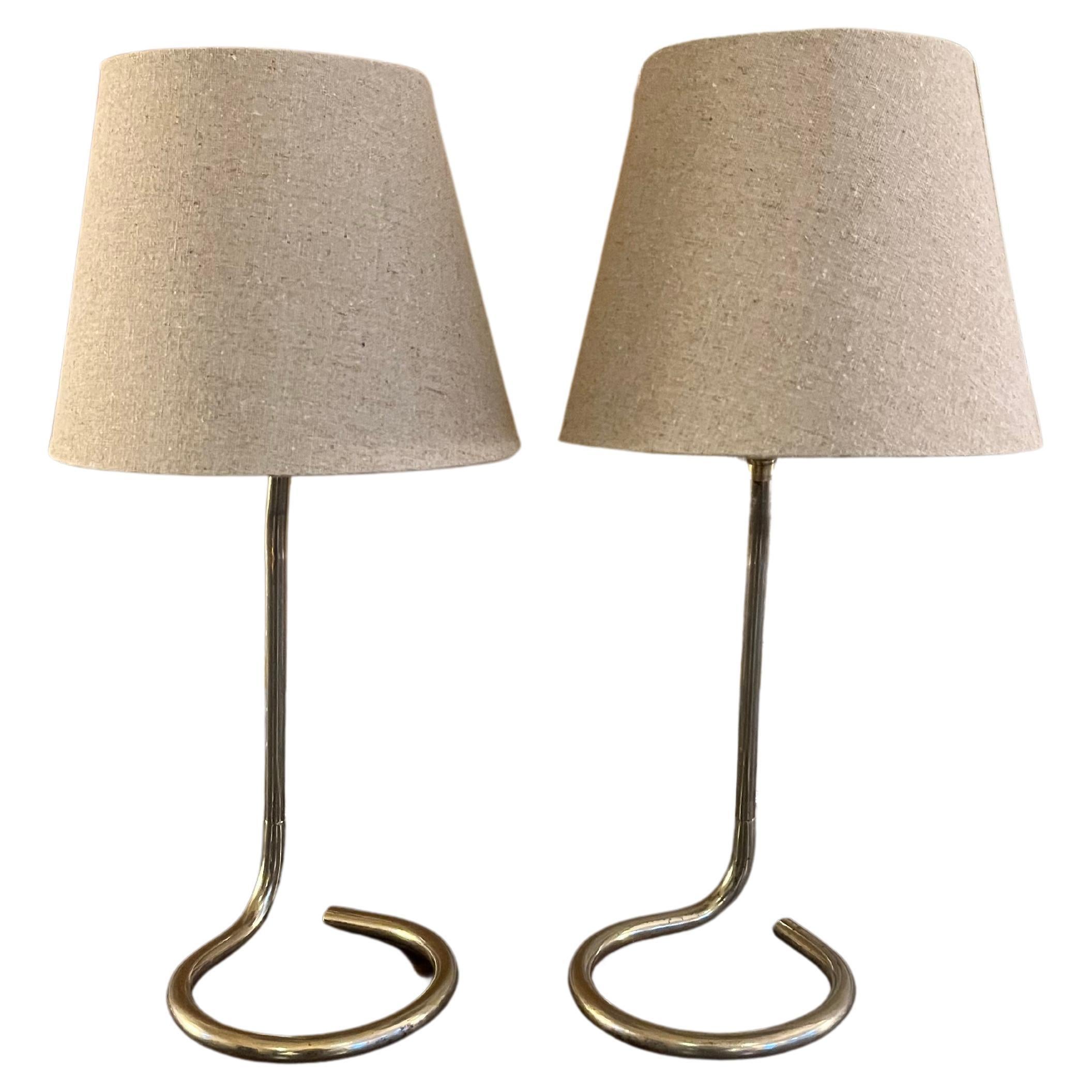 Pair of small French Nickel table lamps