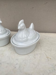 Pair of Small French White Porcelain Hen Pâté Tureen