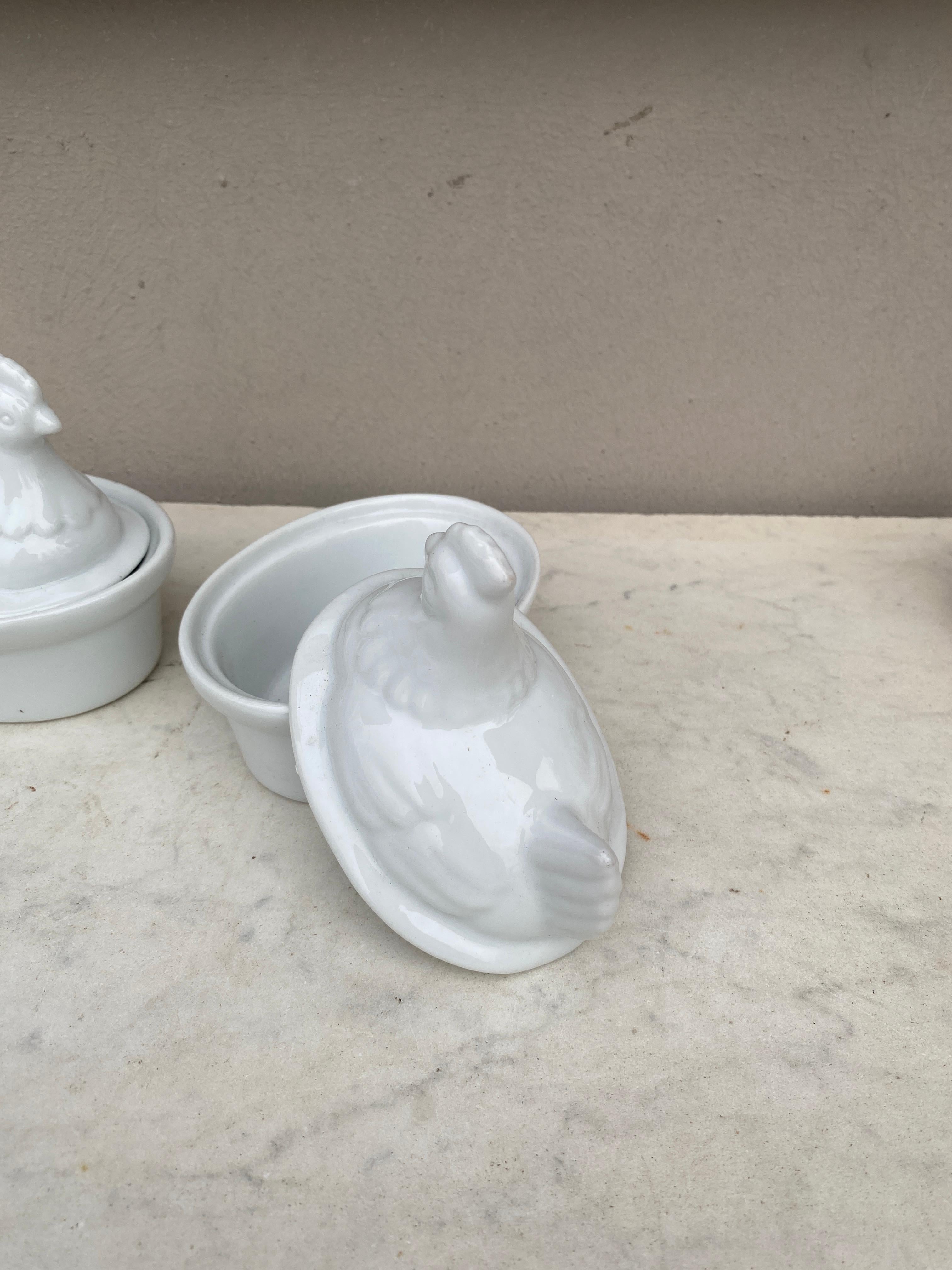 Rustic Pair of Small French White Porcelain Hen Pâté Tureen For Sale
