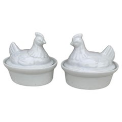 Pair of Small French White Porcelain Hen Pâté Tureen