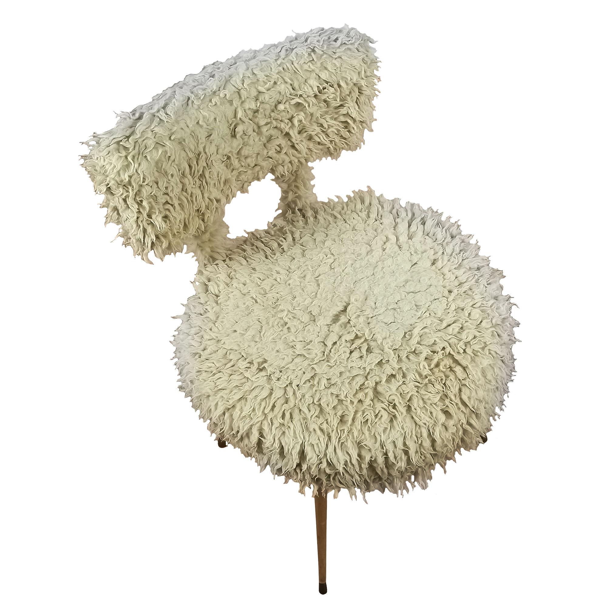 French Pair of Small Mid-Century Modern Furry Chairs - France 1960 For Sale