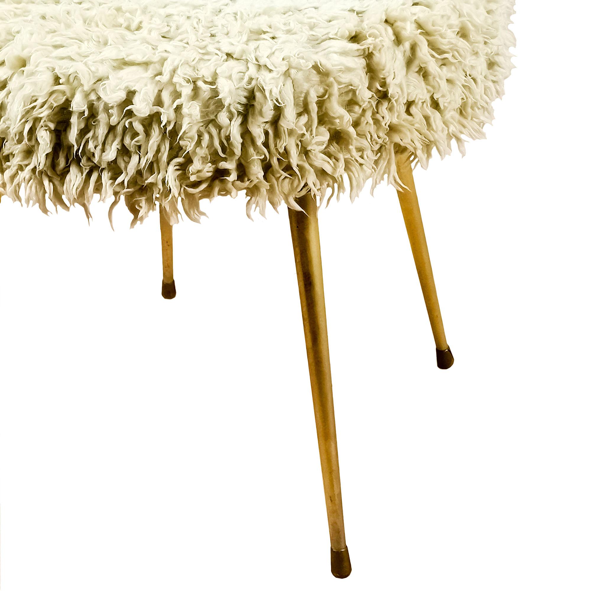 Mid-17th Century Pair of Small Mid-Century Modern Furry Chairs - France 1960 For Sale