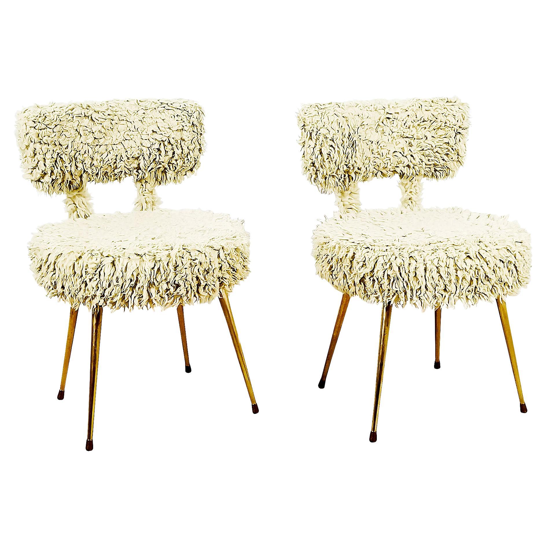 Pair of Small Mid-Century Modern Furry Chairs - France 1960