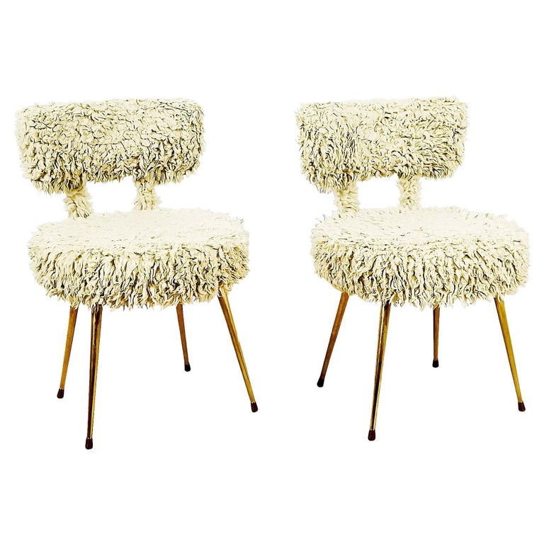 Pair of Small Mid-Century Modern Furry Chairs - France 1960 For Sale at  1stDibs