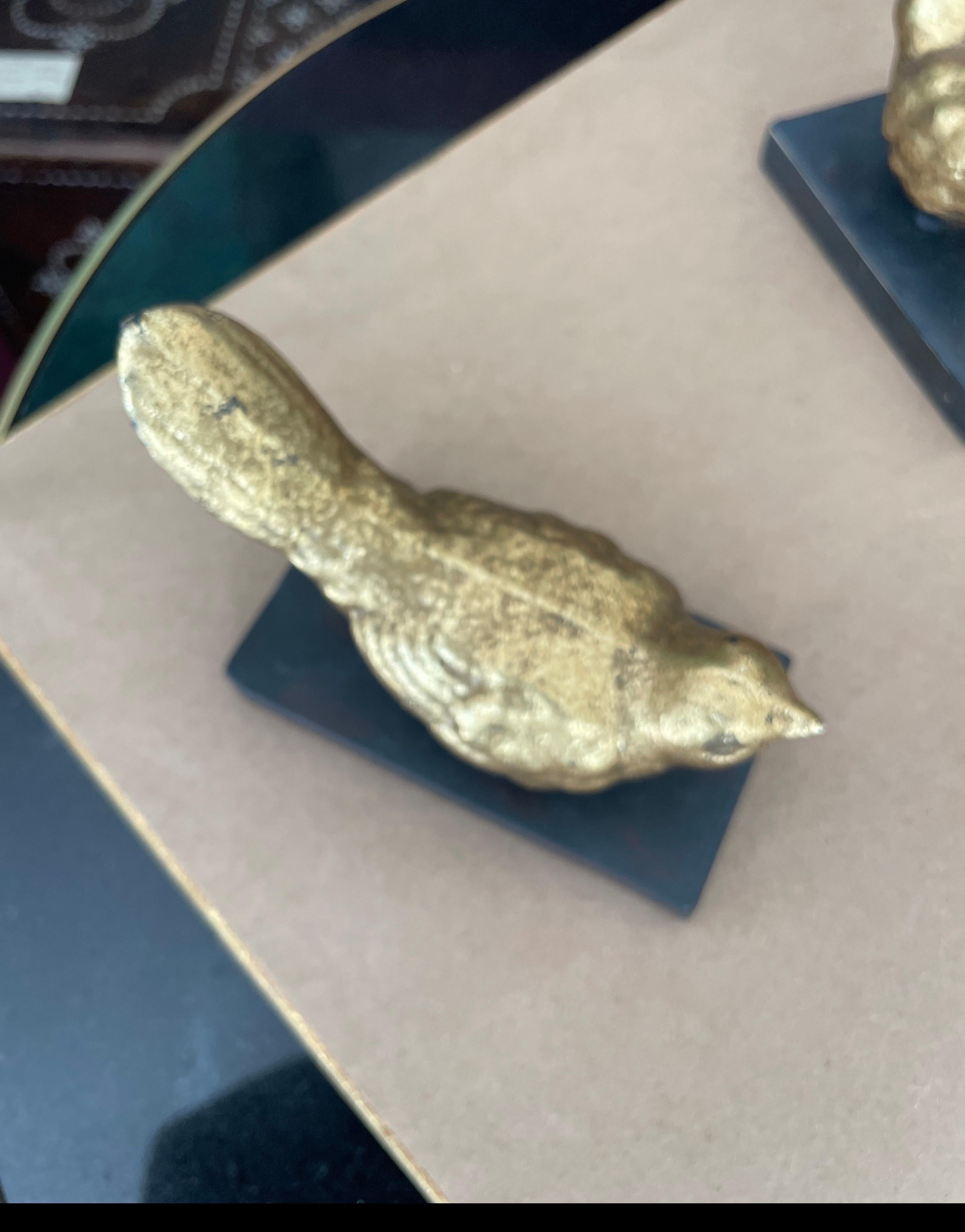 Pair of Small Gilded Bird Sculptures on Bases For Sale 1