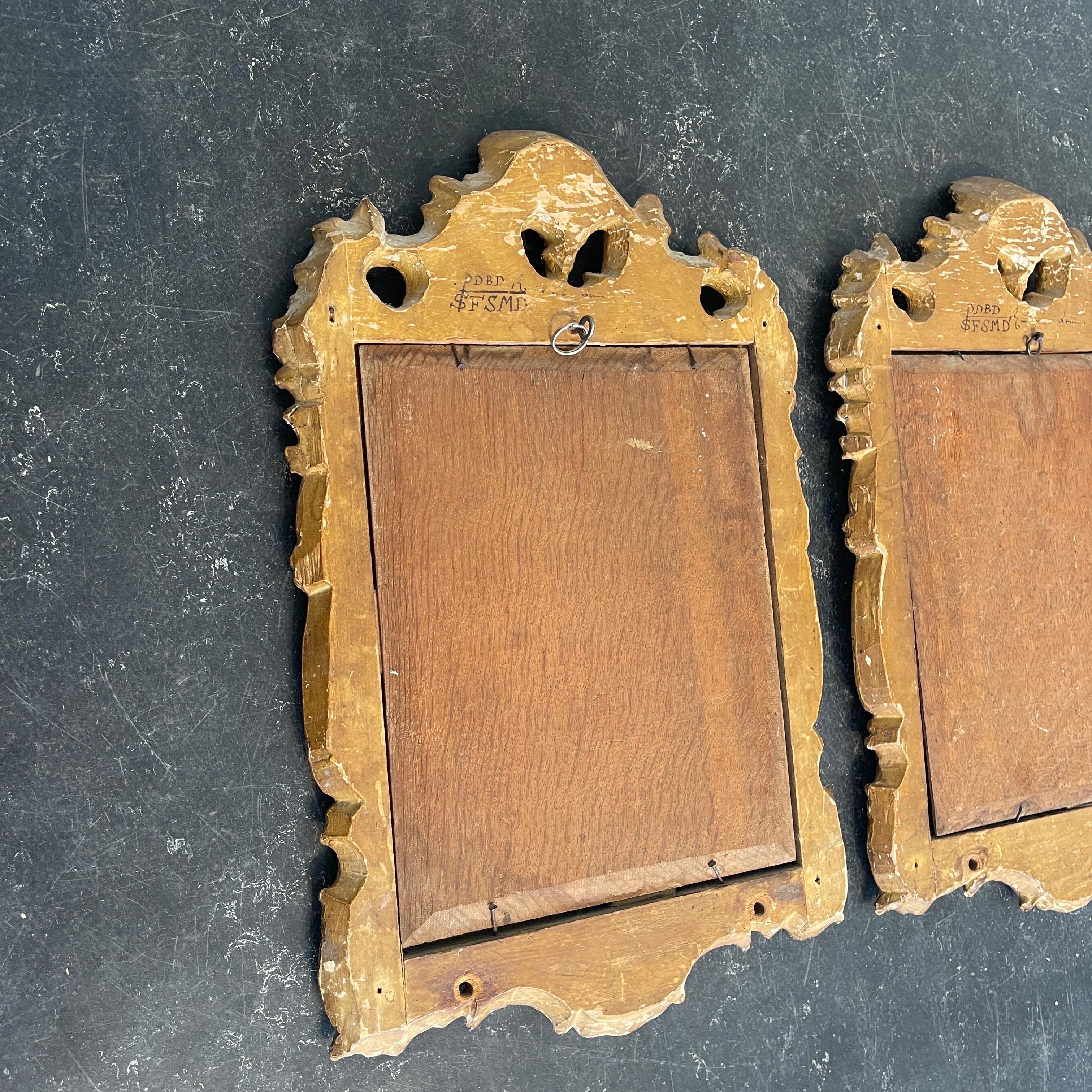 Pair of Small Gilded Rococo Wall Mirrors, Denmark circa 1780 For Sale 6
