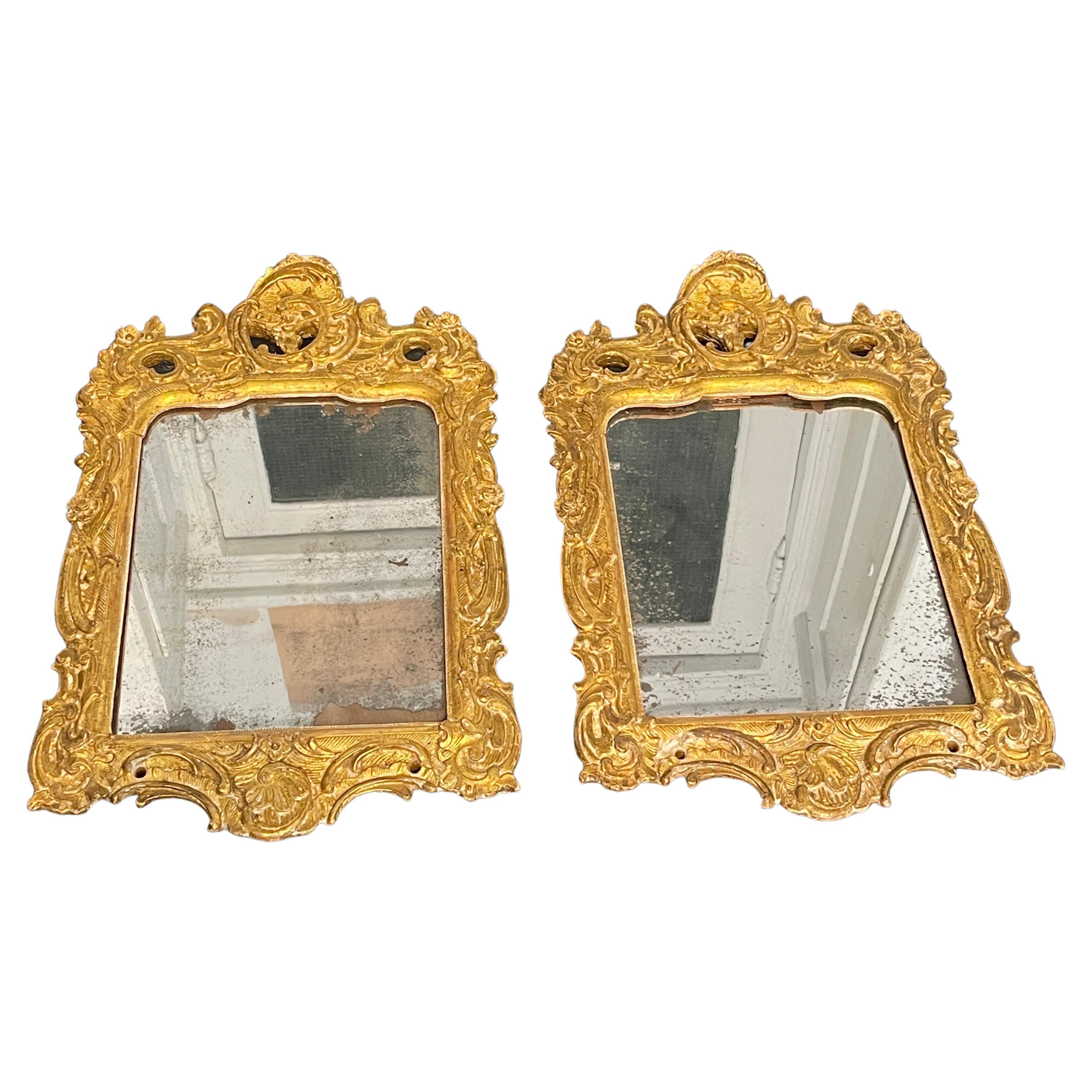 Danish Pair of Small Gilded Rococo Wall Mirrors, Denmark circa 1780 For Sale