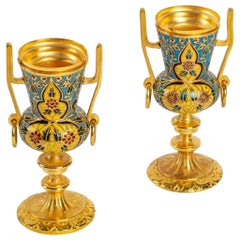 Pair of Small Gilt Bronze and Cloisonné Vases