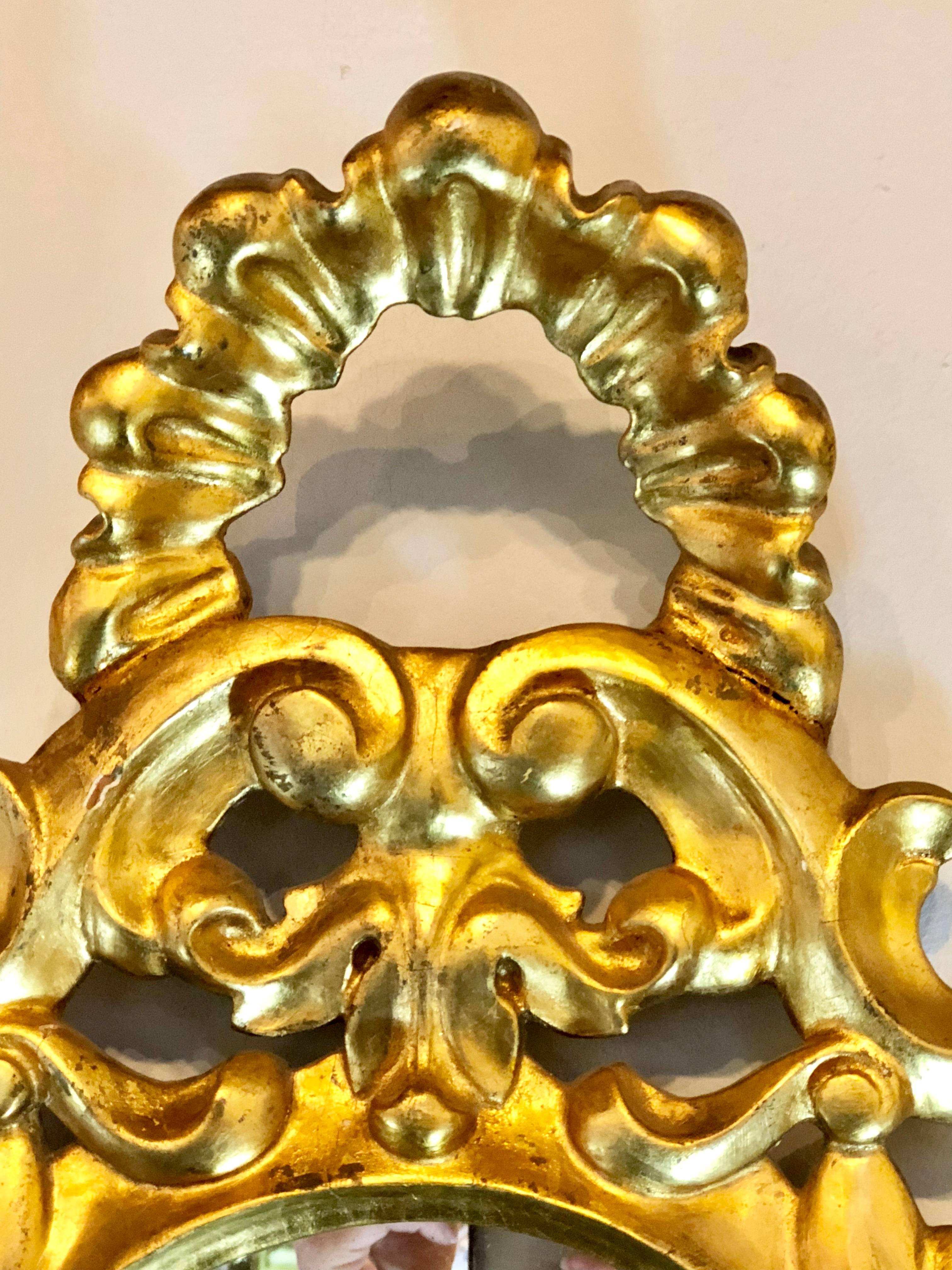 Pair of Small Giltwood Italian Rococo Style Wall Mirrors 3