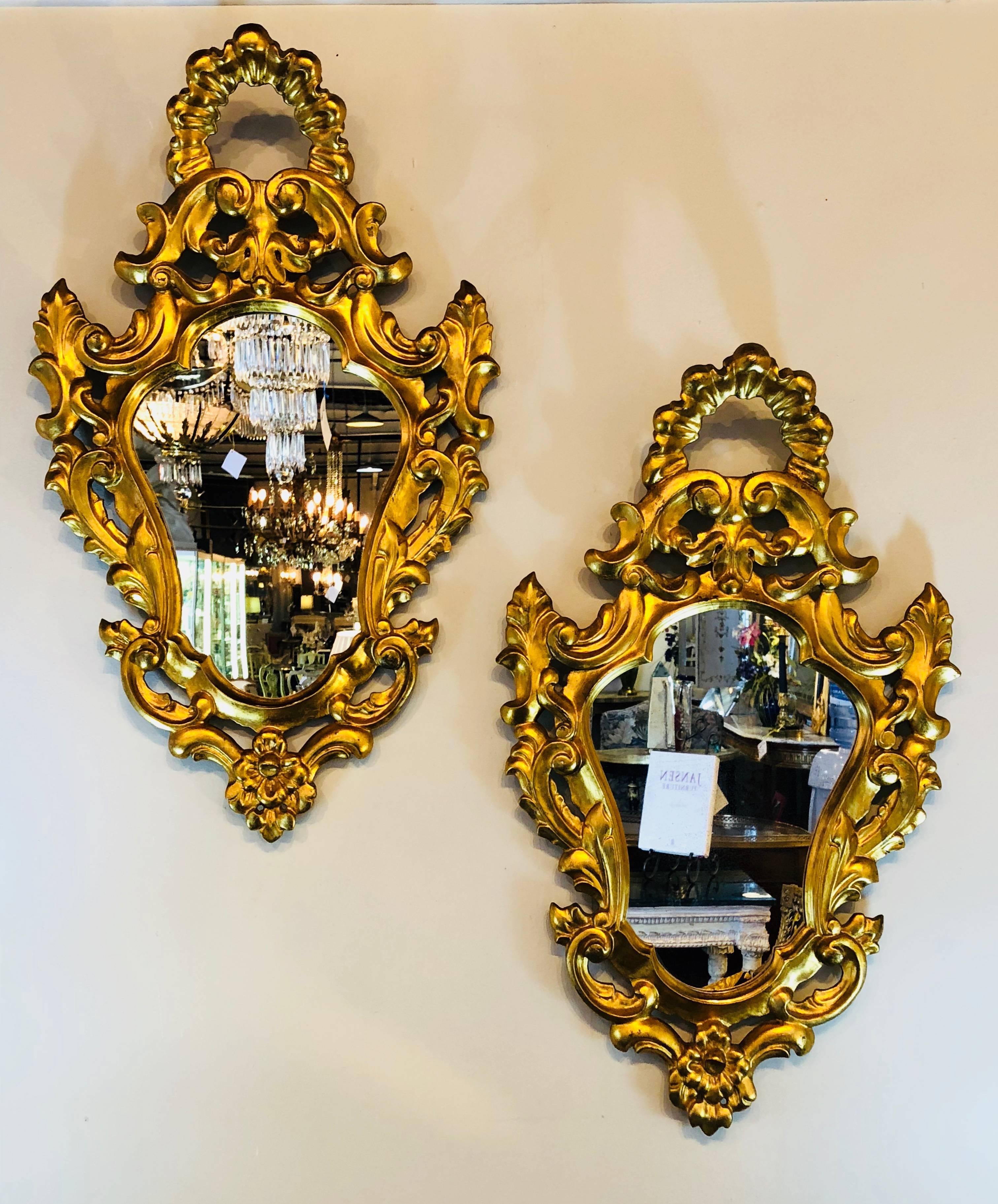 Pair of Small Giltwood Italian Rococo Style Wall Mirrors 5