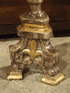 Pair of Small Giltwood Florentine Fleur De Lis Candlesticks, 19th Century