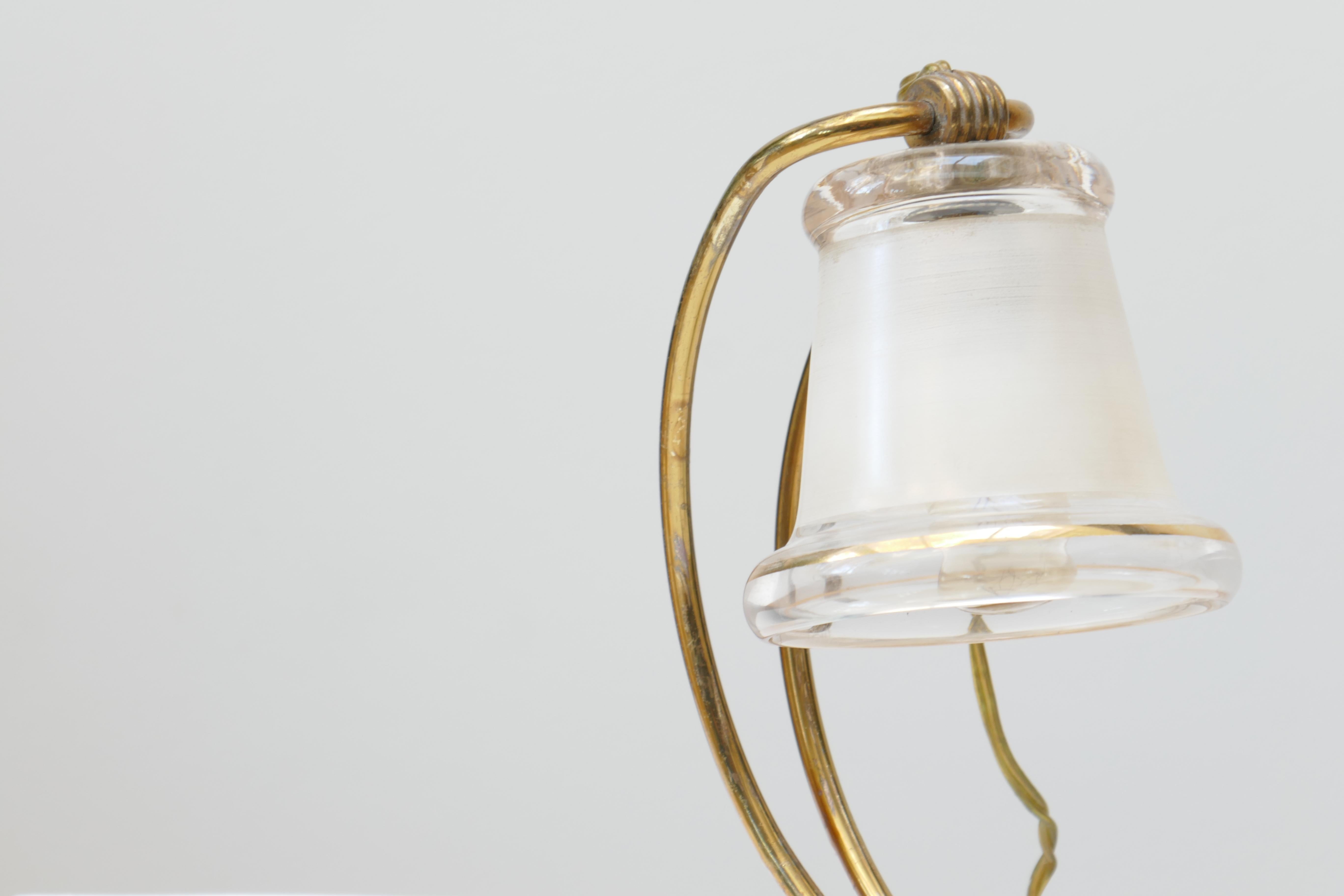 Mid-20th Century Pair of Small Glass and Brass Lamps, Italy, 1950s For Sale