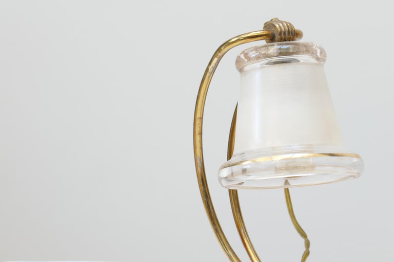 Mid-20th Century Pair of Small Glass and Brass Lamps, Italy, 1950s For Sale