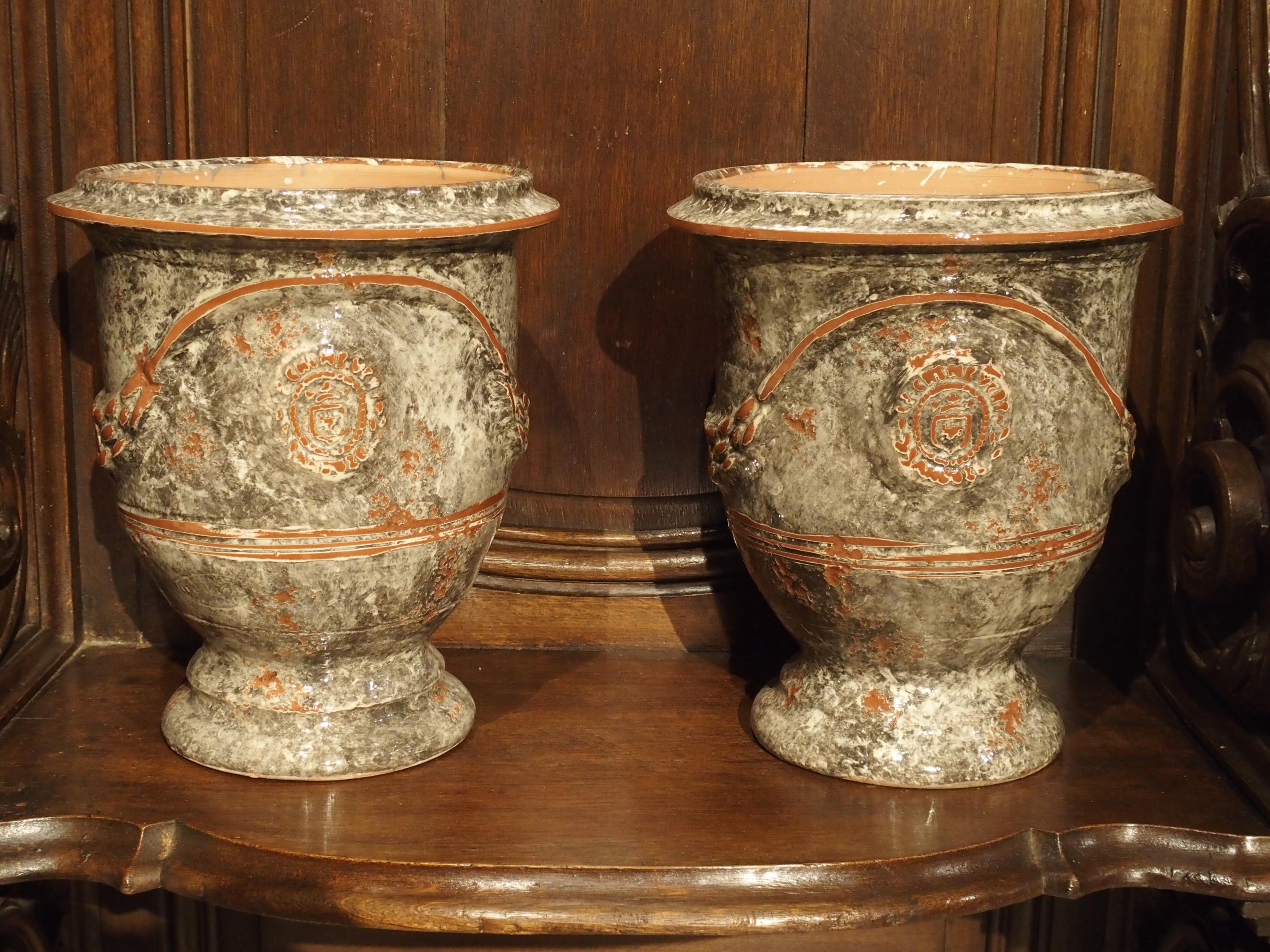 Pair of Small Glazed Terracotta Anduze Pots from France 1