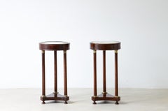pair of small Gueridon with three columns and drum top with inset marble
